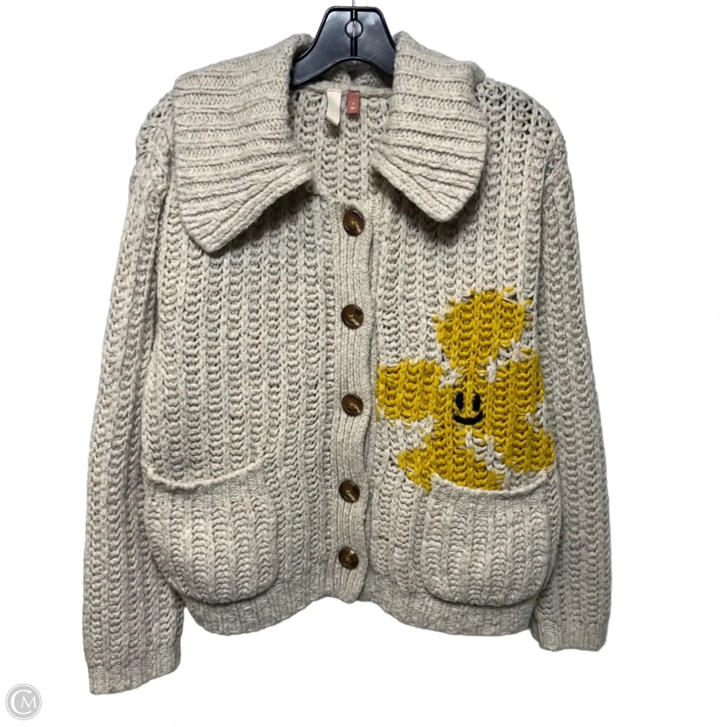 Happy Flower Cardigan Sweater By Pilcro In Tan, Size: M