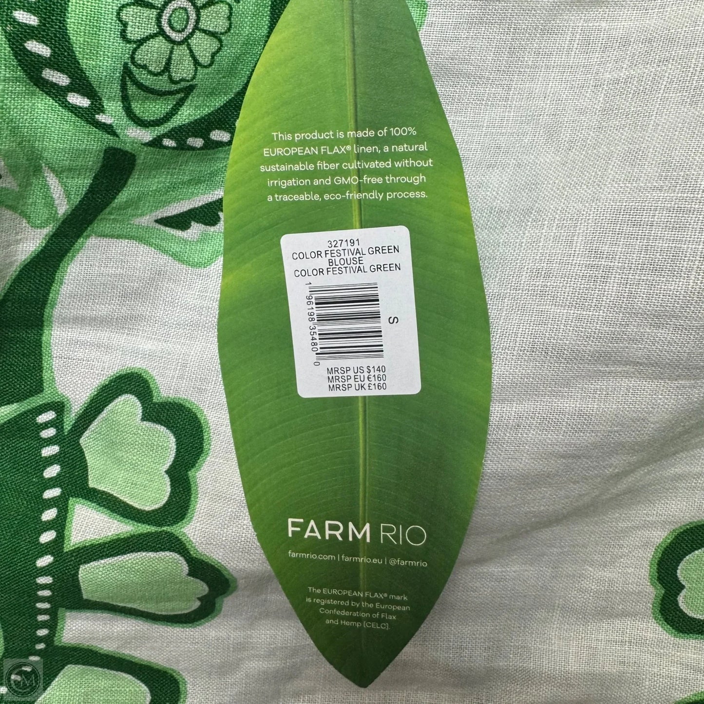 Flax Linen Top Short Sleeve By Farm Rio In Festival Green, Size: S