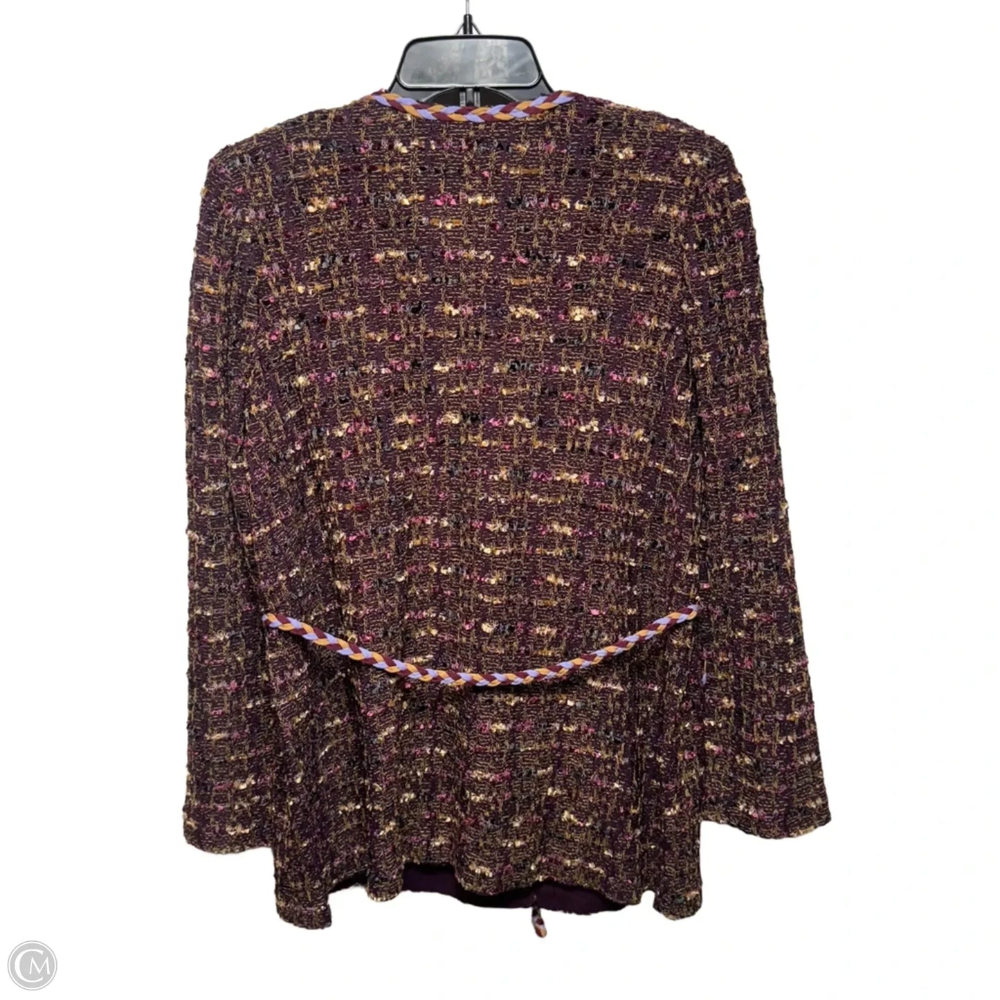 Braided-Trim Tweed Knit Jacket By Misook In Multi-colored, Size: M