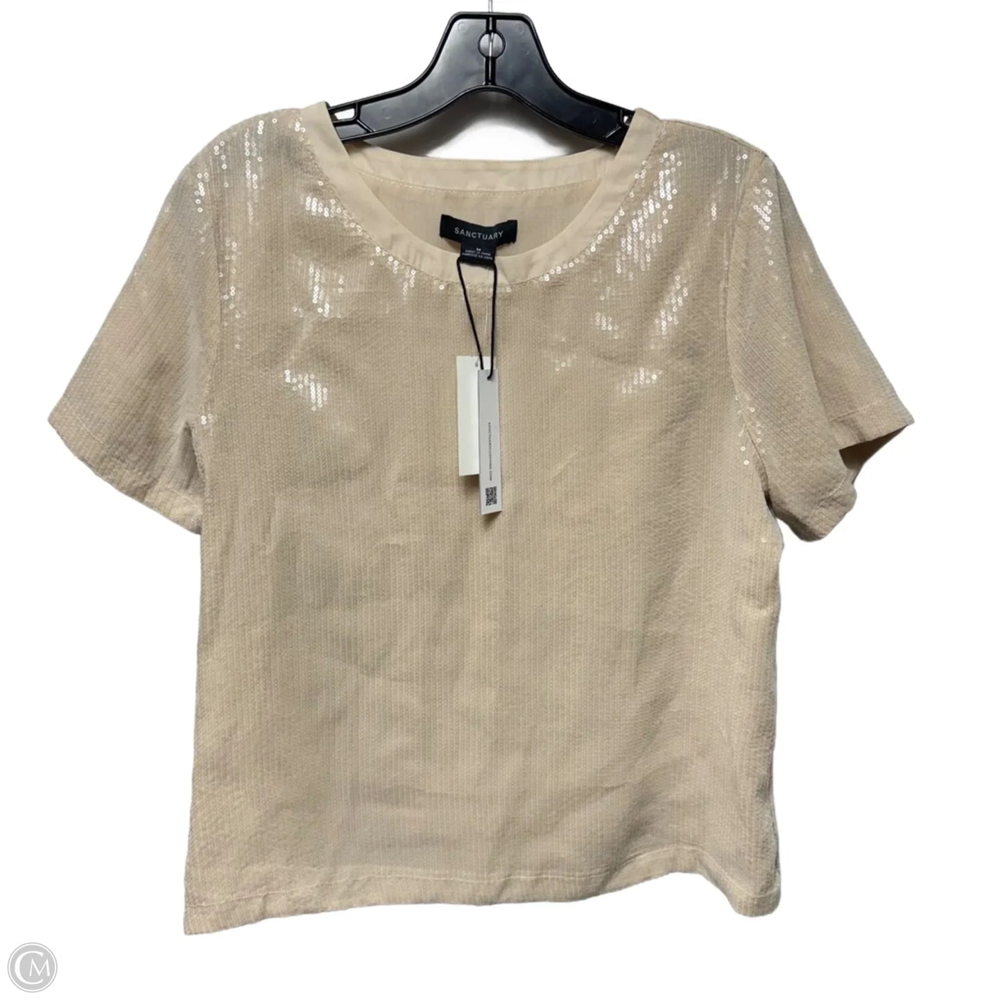 Sequin Top Short Sleeve By Sanctuary In Cream, Size: M