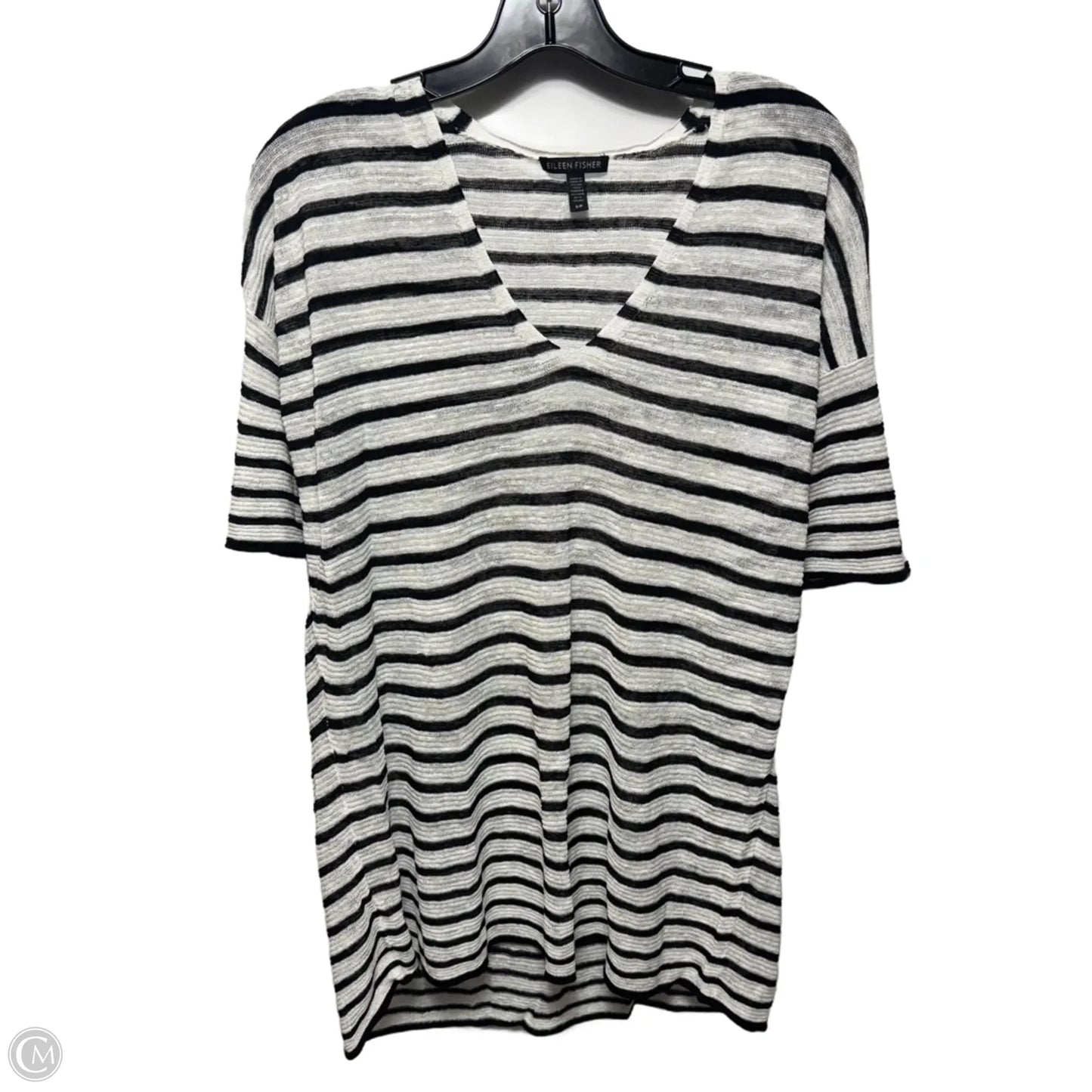 Linen Blend Sweater Short Sleeve By Eileen Fisher In Striped Pattern, Size: S