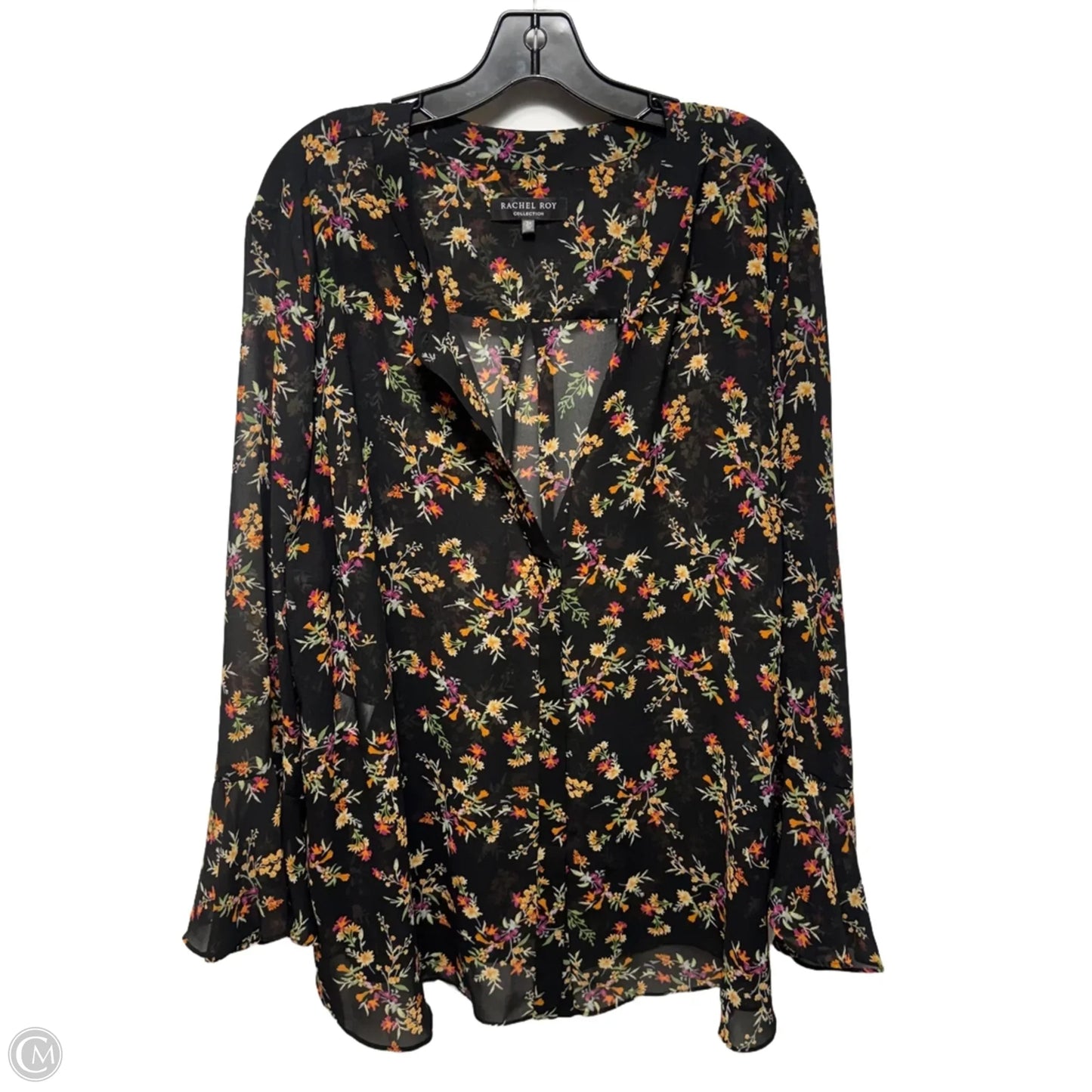 Sheer Top Long Sleeve By Rachel Roy In Floral Print, Size: 3x