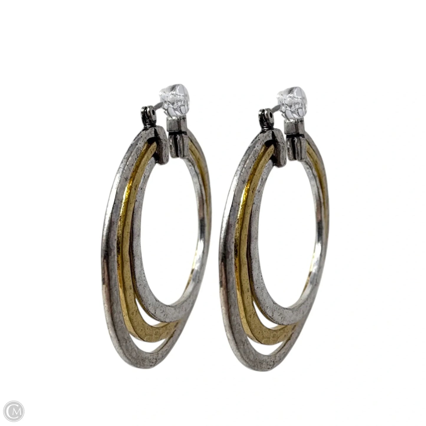 Two Tone Triple Hammered Hoop Earrings