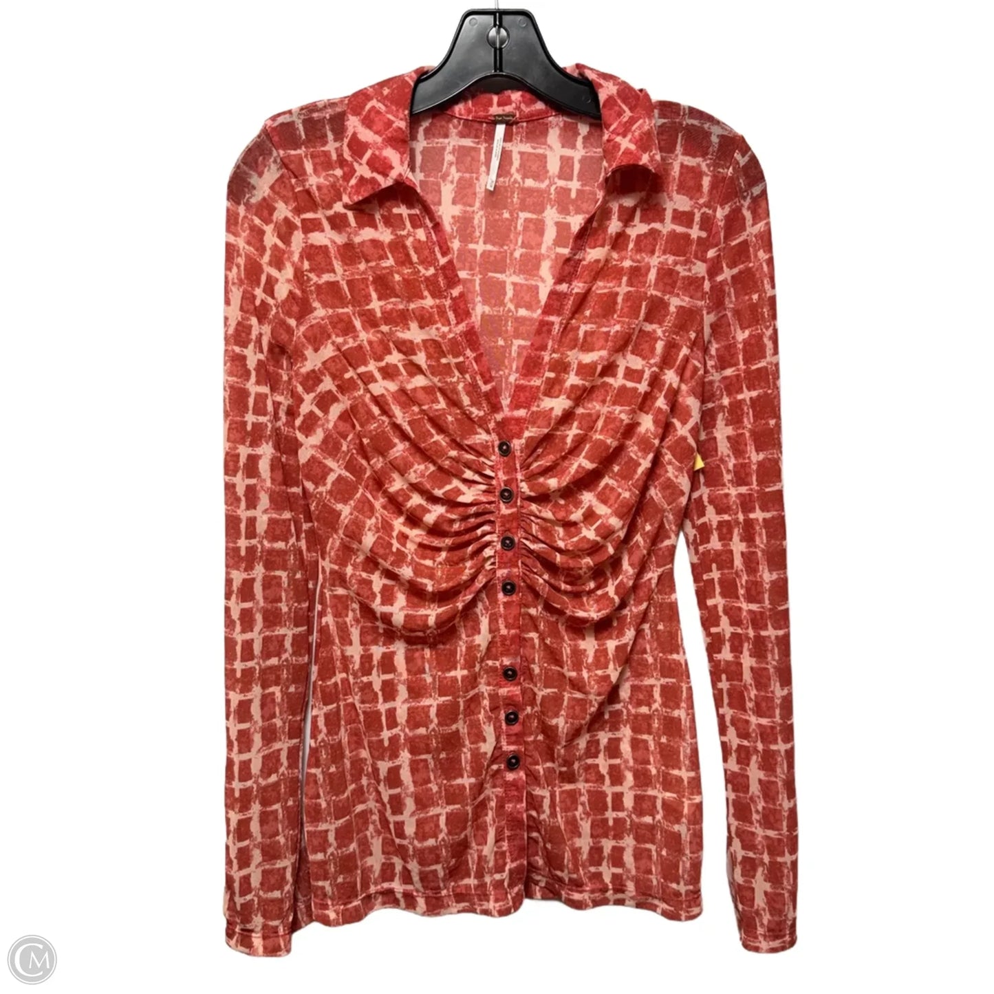 Sheer Mesh Top Long Sleeve By Free People In Red & White, Size: M
