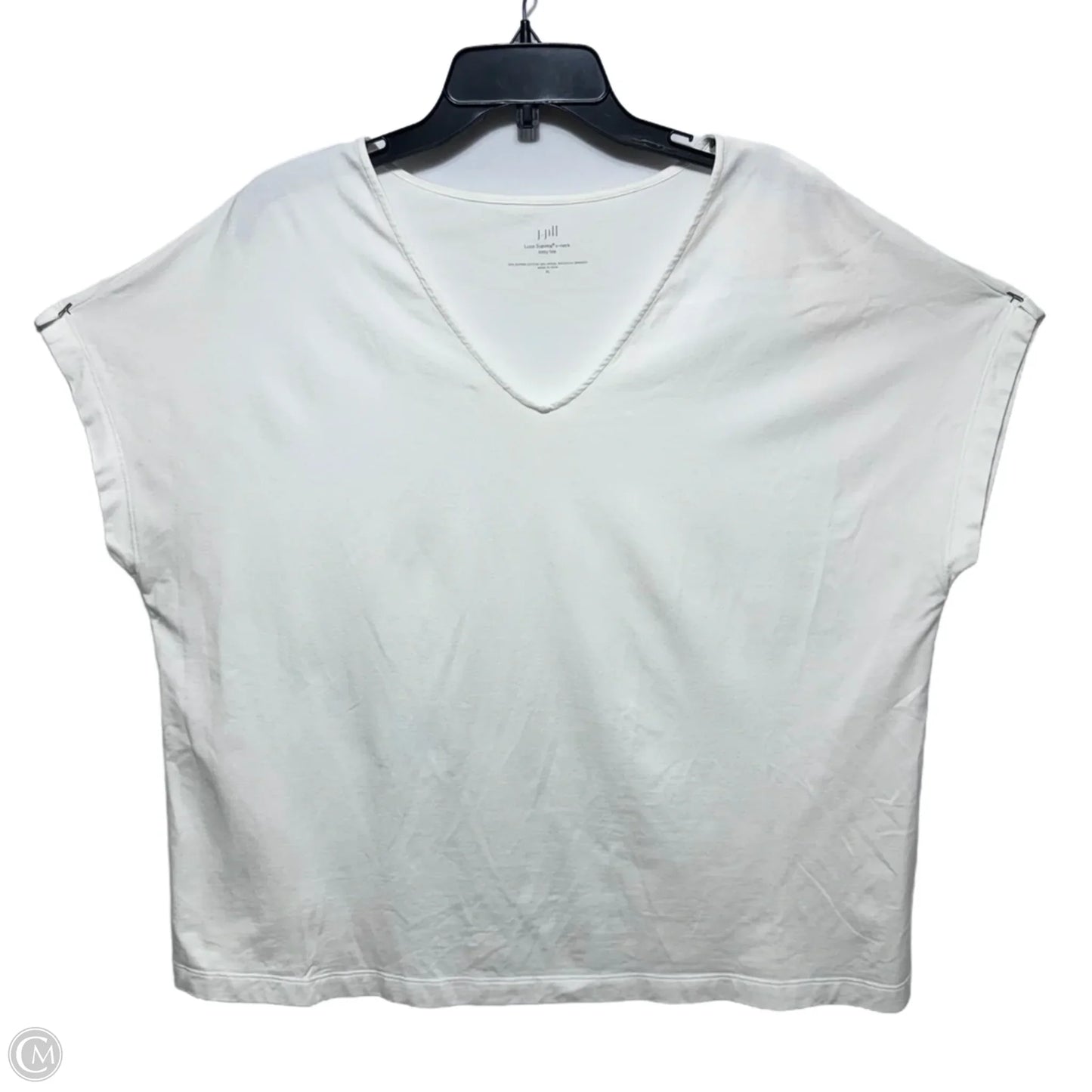 V-neck Top Short Sleeve Basic By J. Jill In White, Size: Xl