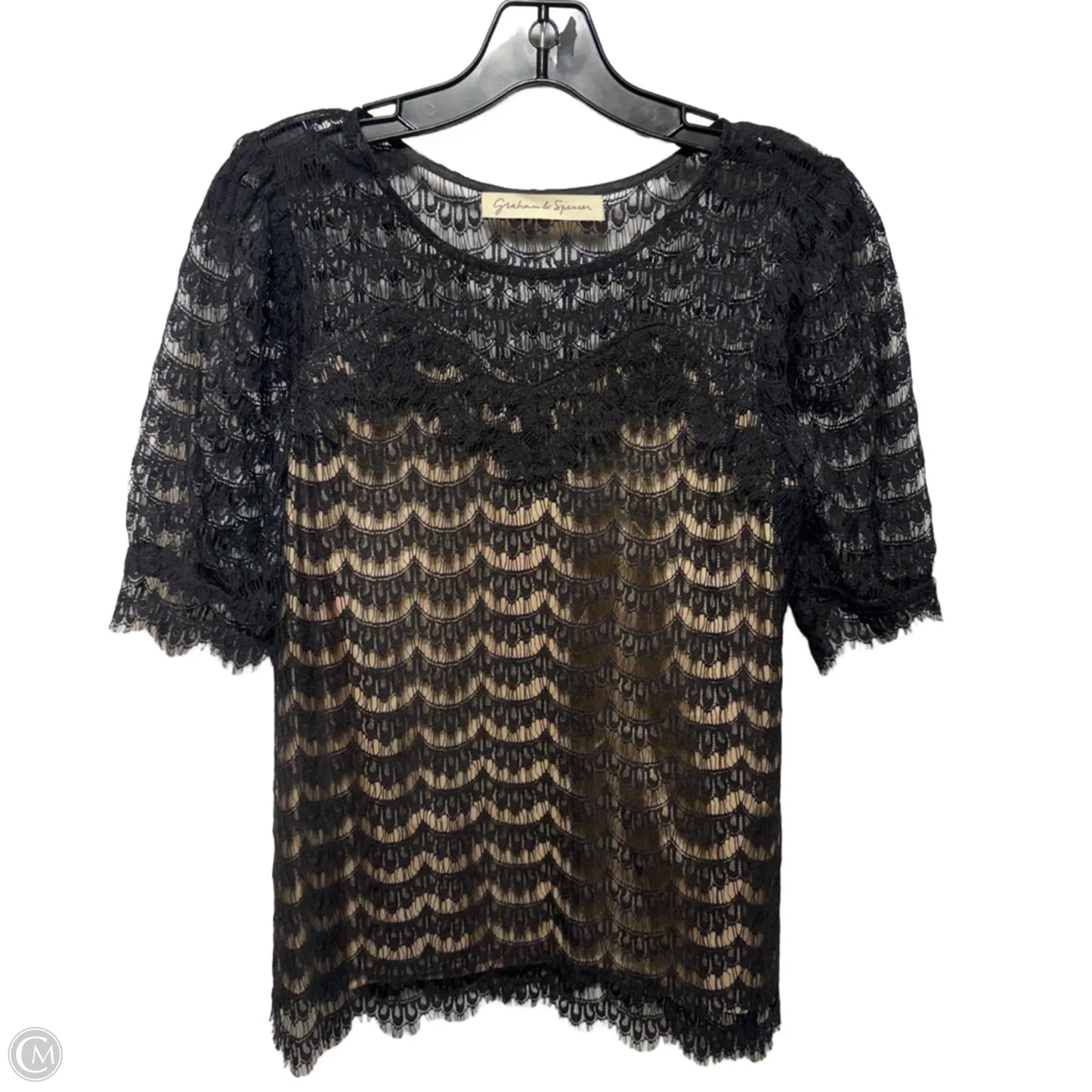 Lace Top Short Sleeve By Velvet By Graham & Spencer In Black, Size: S