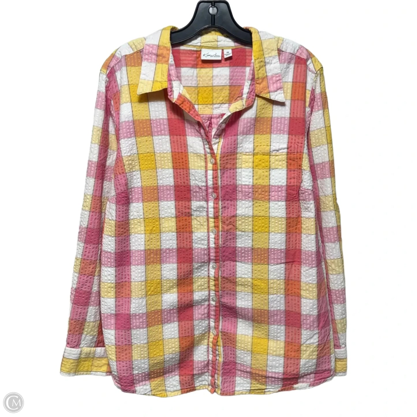 Top Long Sleeve By Kim Rogers In Checkered Pattern, Size: 2x