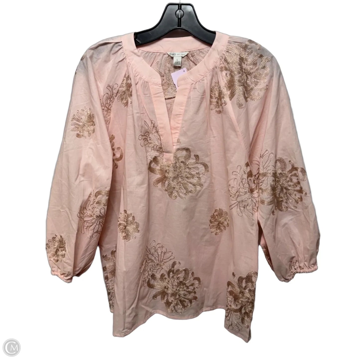 Top Long Sleeve By Cato In Gold & Pink, Size: L