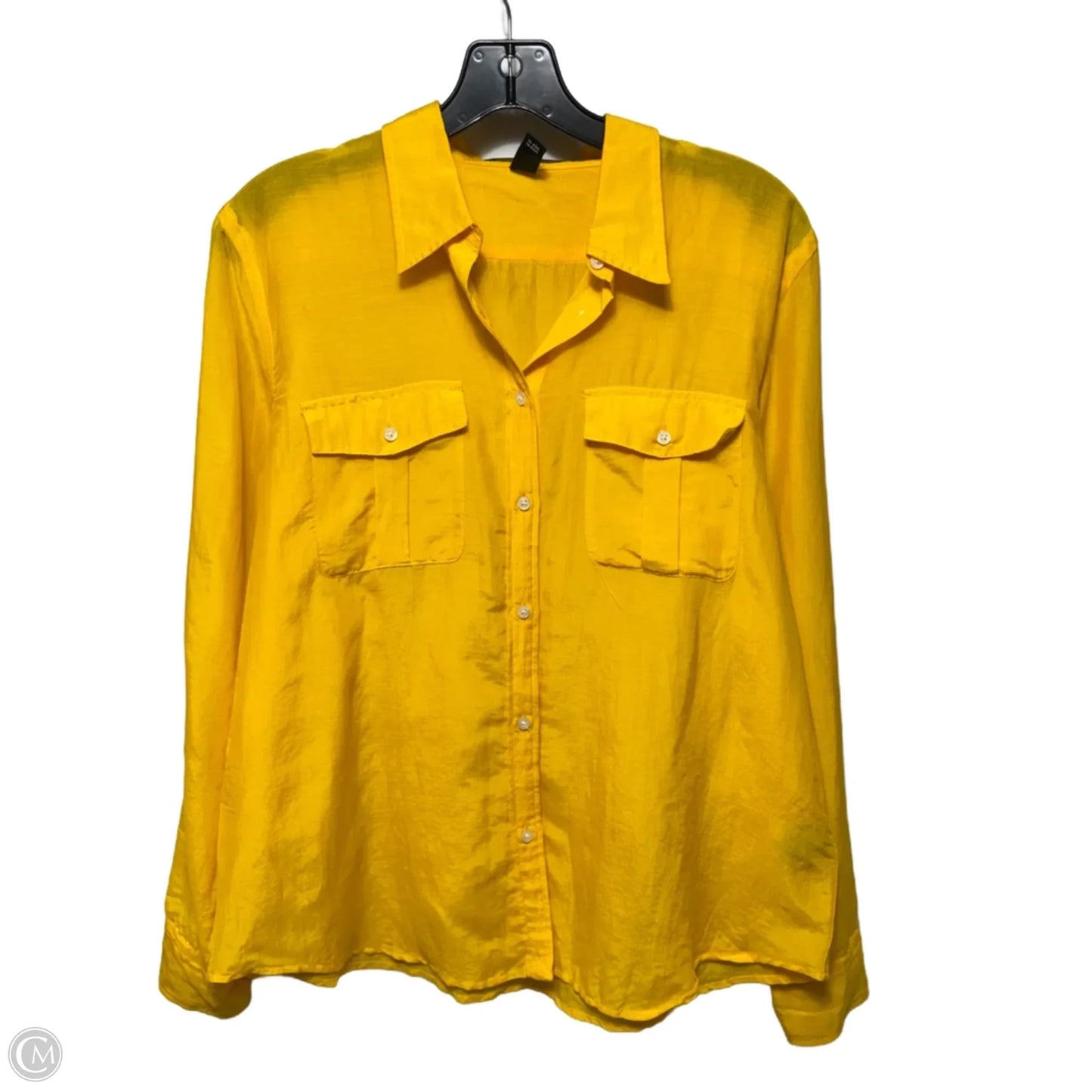 Silk Blend Top Long Sleeve By Lauren By Ralph Lauren In Yellow, Size: L