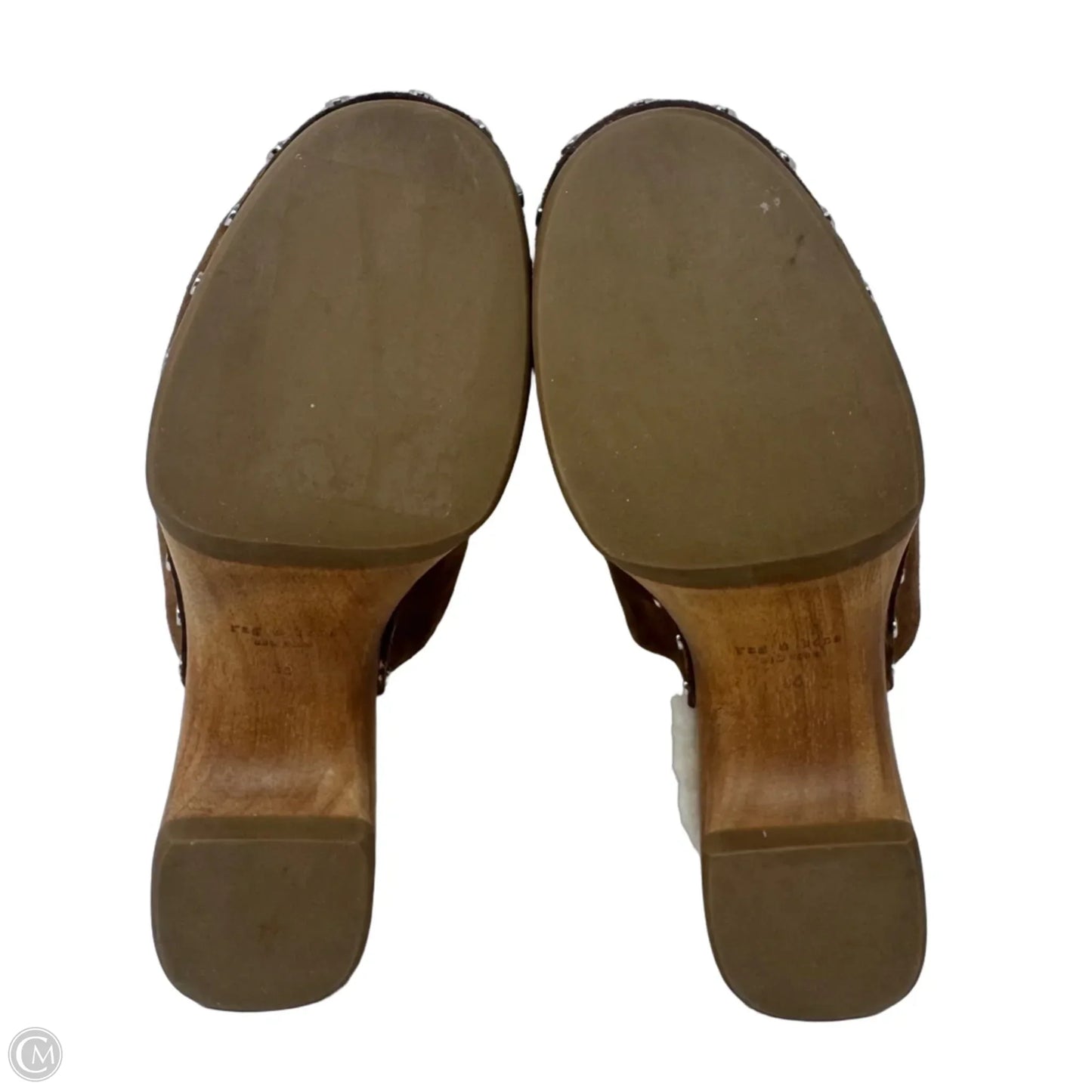 Mara Suede Shearling Clog Shoes Heels Block By Rag And Bone In Tan, Size: 5 (35)