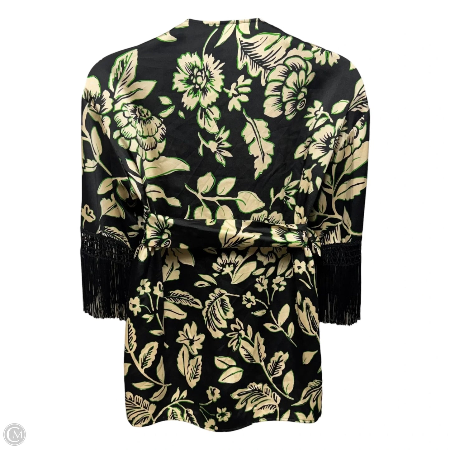Fringe Sleeve Wrap Kimono By Zara In Floral Print, Size: M