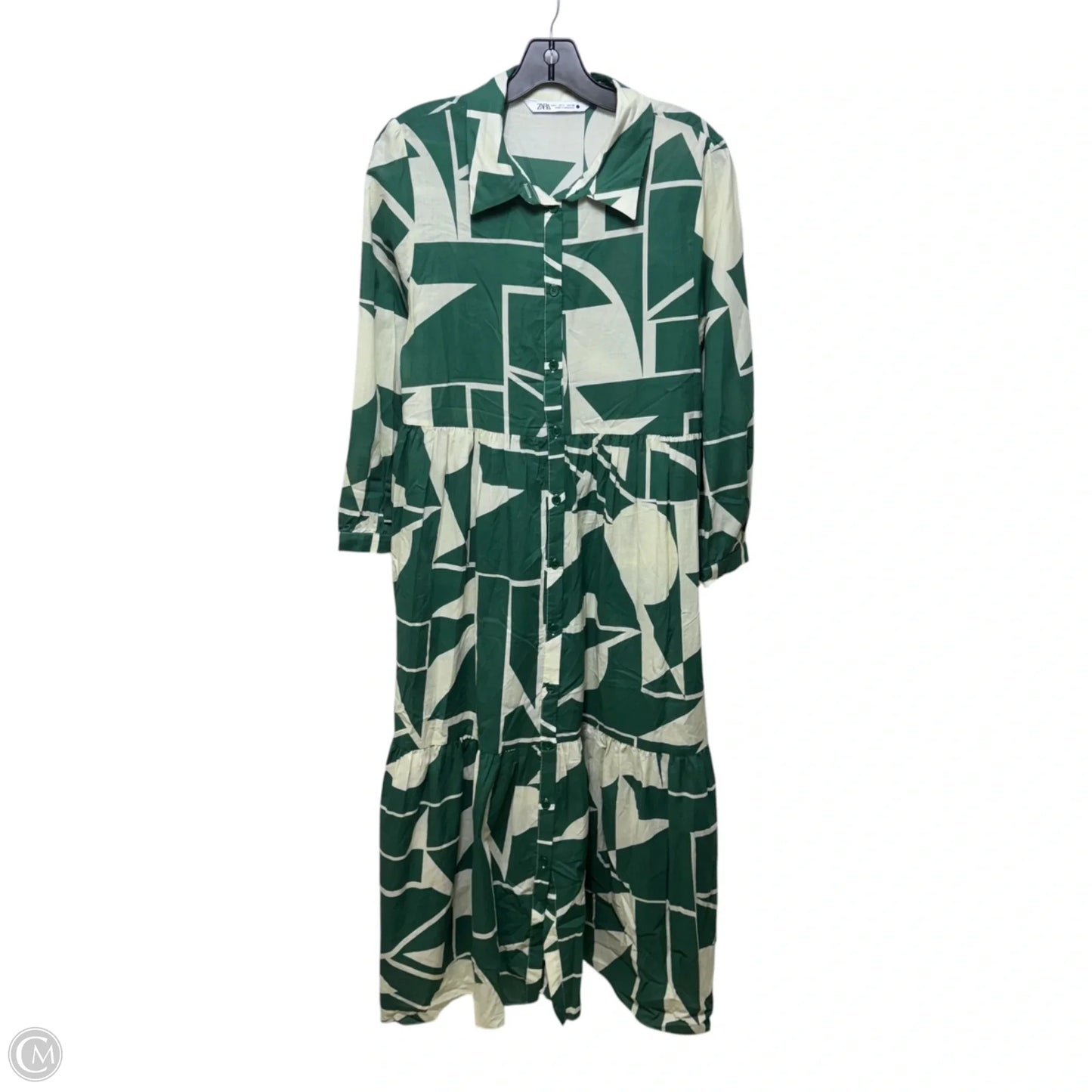 Dress Casual Maxi By Zara In Cream & Green, Size: L
