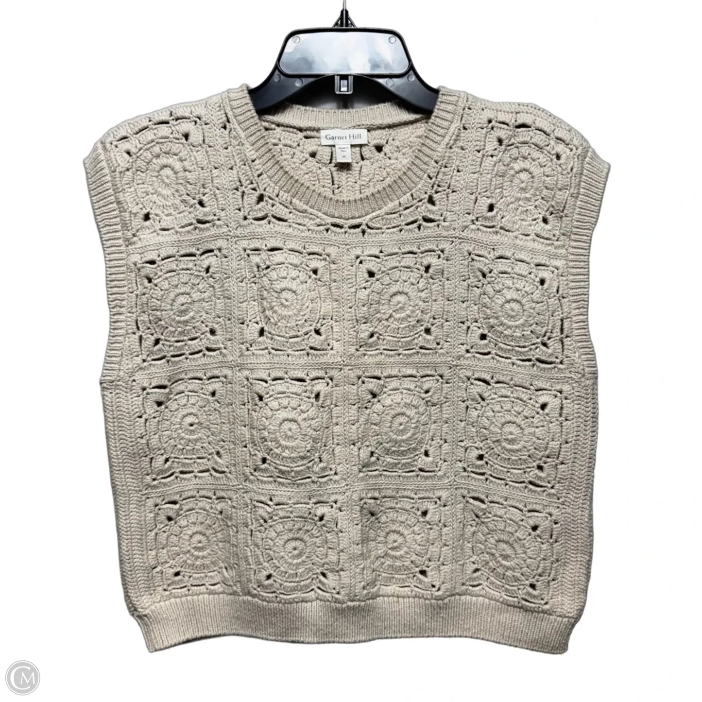 Granny Square Vest Sweater By Garnet Hill In Cream, Size: M