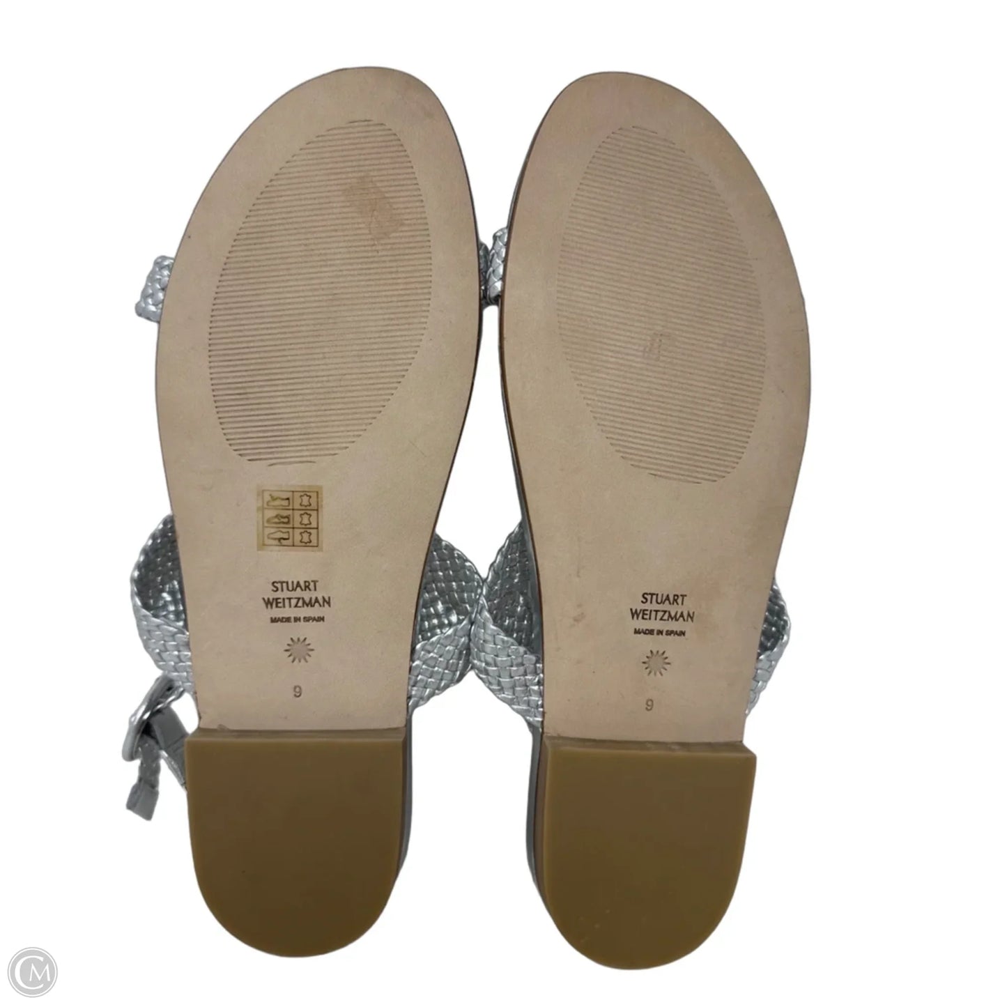 Metallic Braided Sandals Designer By Stuart Weitzman In Silver, Size: 9