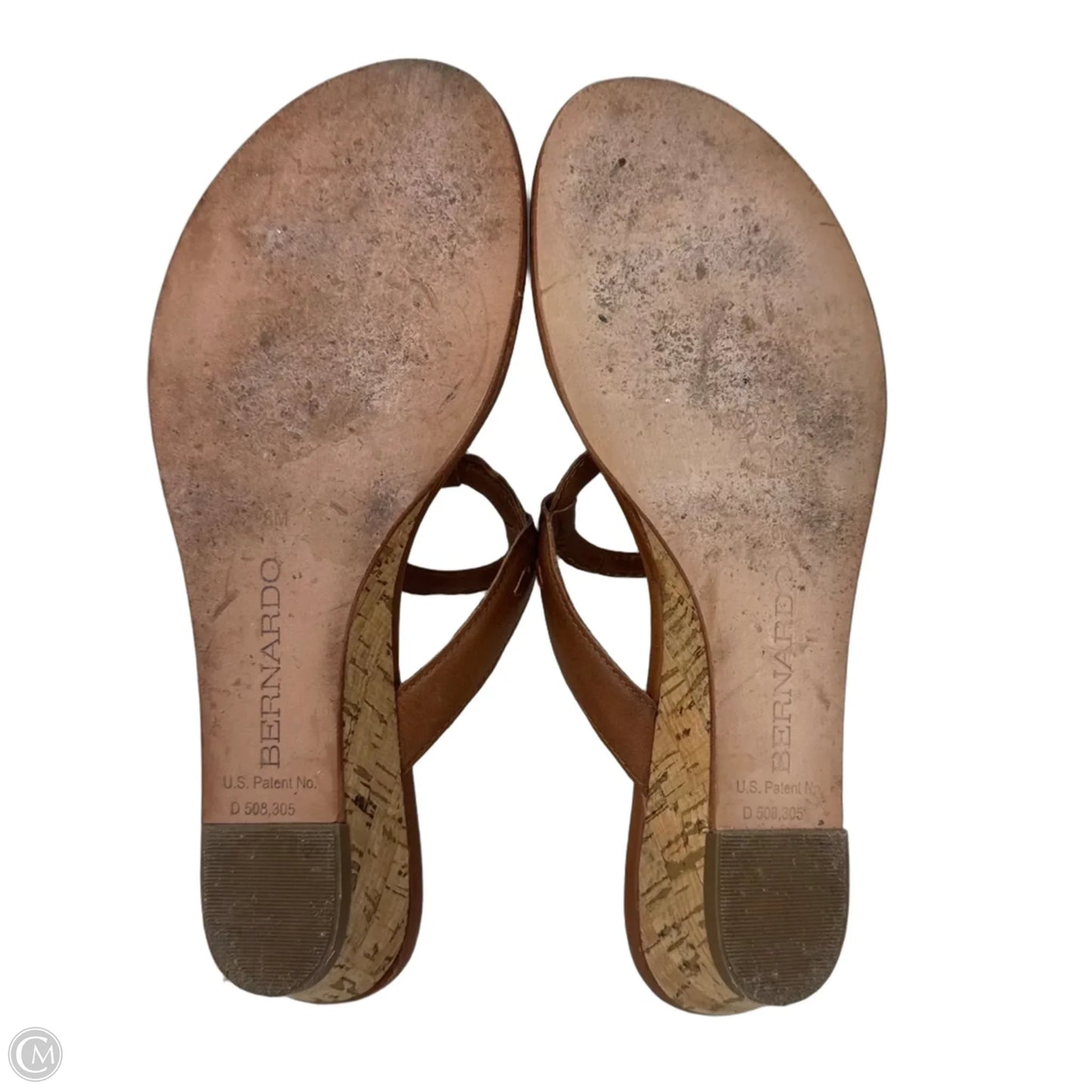 Leather Wedge Sandals Flip Flops By Bernardo In Tan, Size: 8
