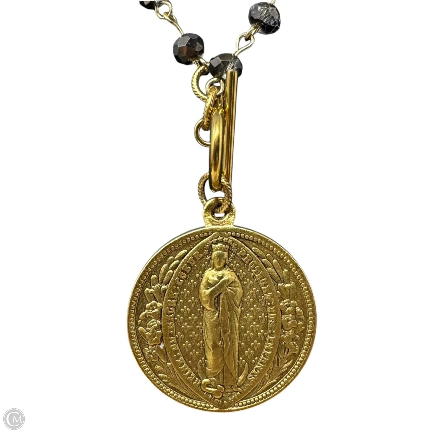 Fleur de Lis Reversible Coin Rosary Chain Beaded Necklace