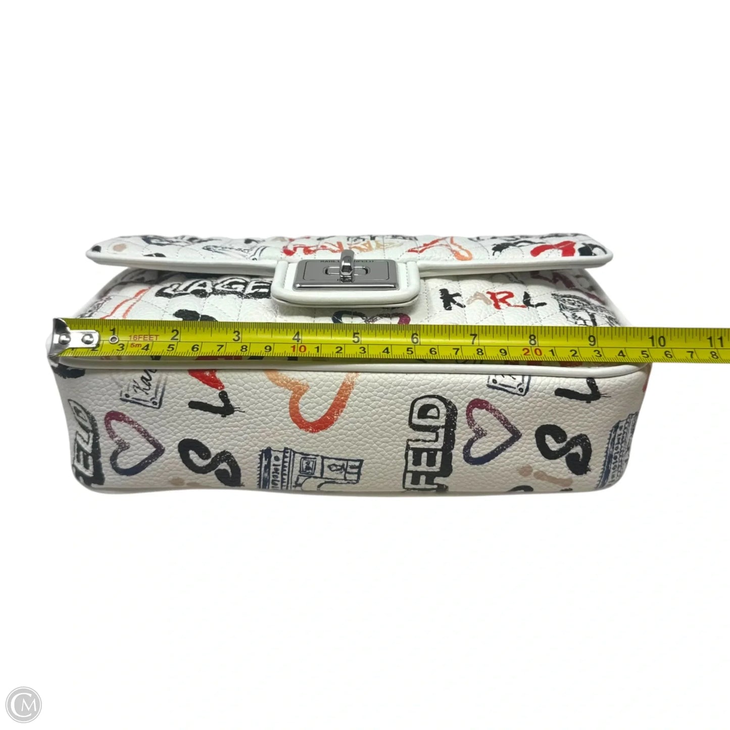 Simone Graffiti Flap Crossbody Designer By Karl Lagerfeld, Size: Medium