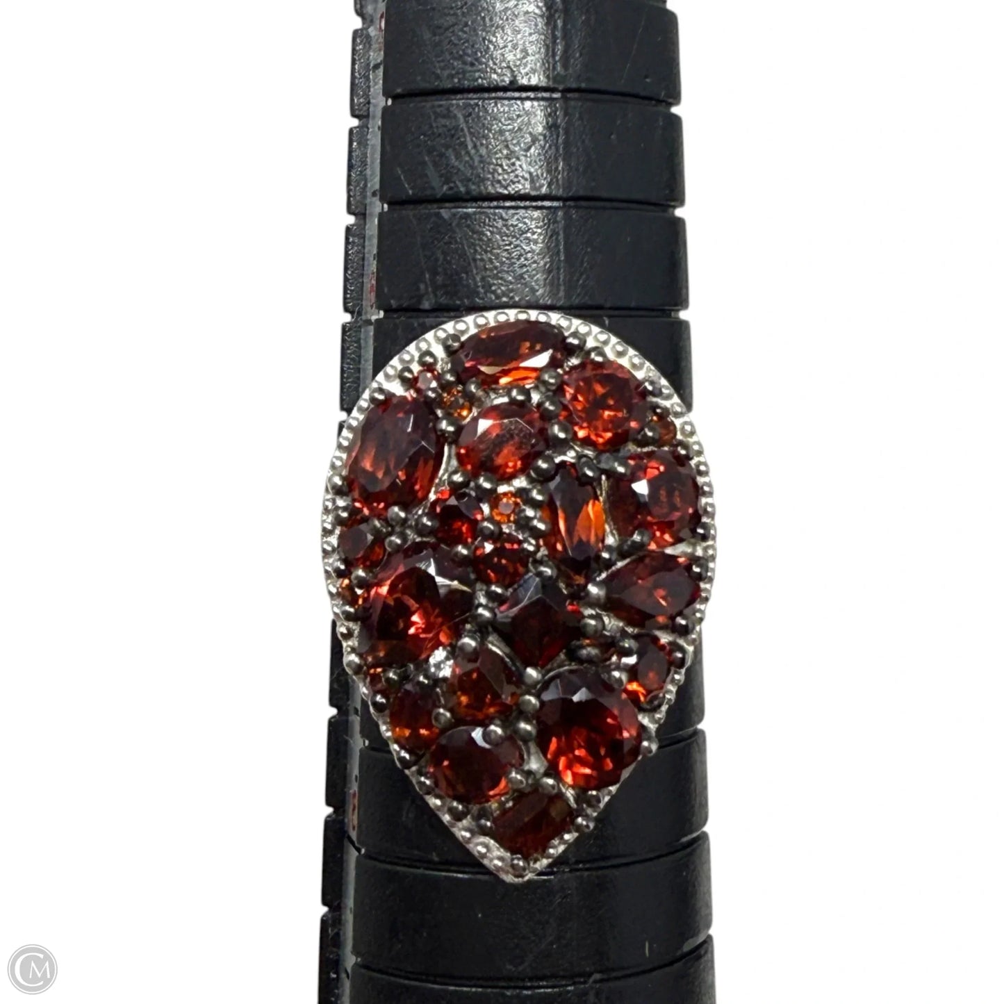 Mozambique Garnet & White Zircon 4.15 ctw Dahlia Flower Ring in Rhodium Over Sterling Silver By D’Joy, Size: 7