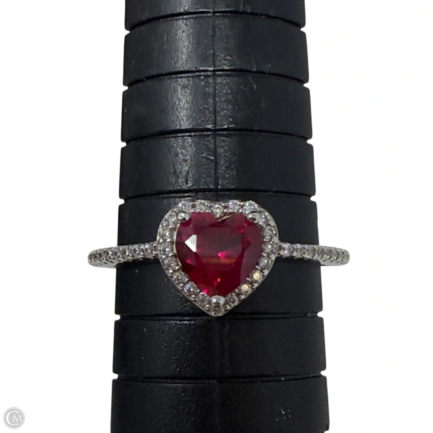 Sterling Silver & Ruby Red Halo Heart Ring By, Size: 8