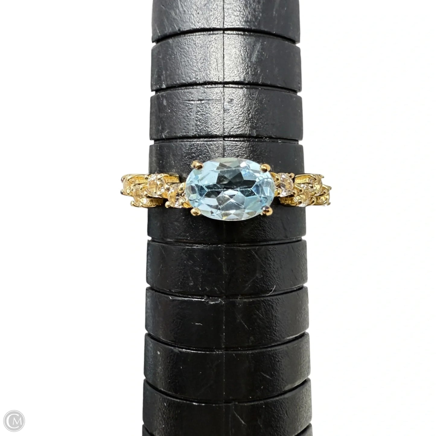 Gold Over Sterling Silver & Oval Aqua & Clear Accent Stones Ring By Clothes Mentor, Size: 7