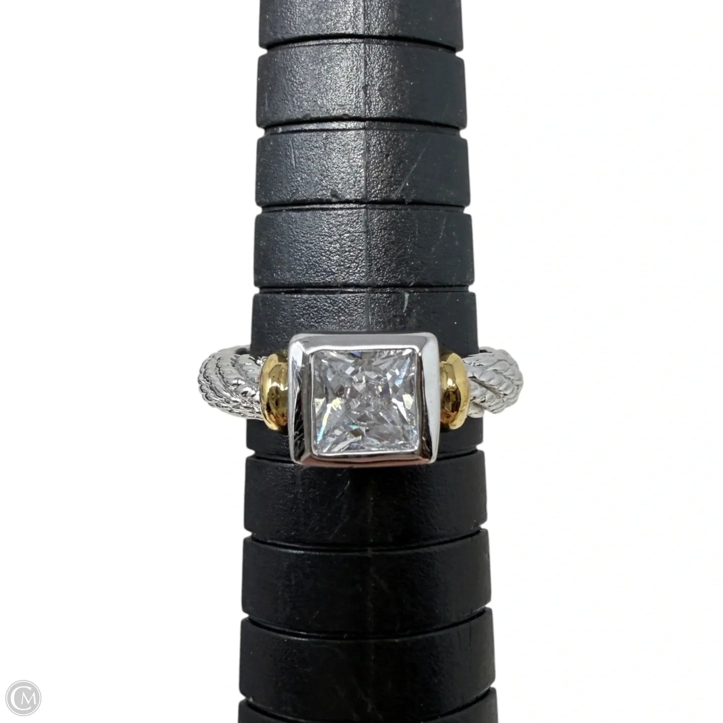 Silver Tone Cable Band & CZ Ring, Size: 5