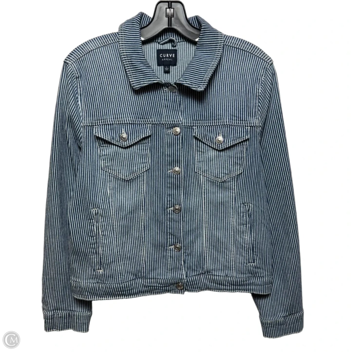 Jacket Denim By Curve Appeal In Striped Pattern, Size: L