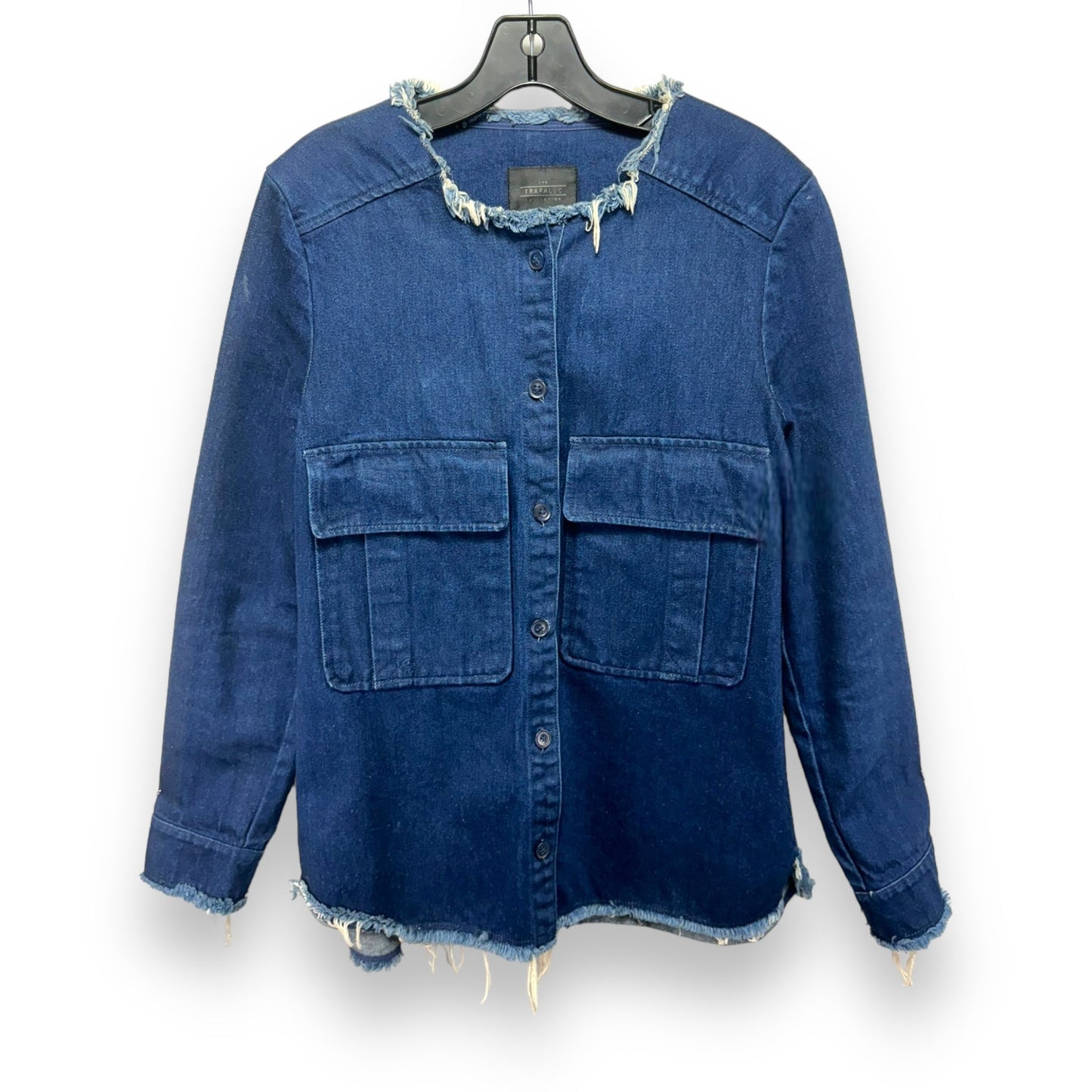 Trafaluc Collection Frayed Raw Hem Shirt Jacket By Zara In Denim, Size: S