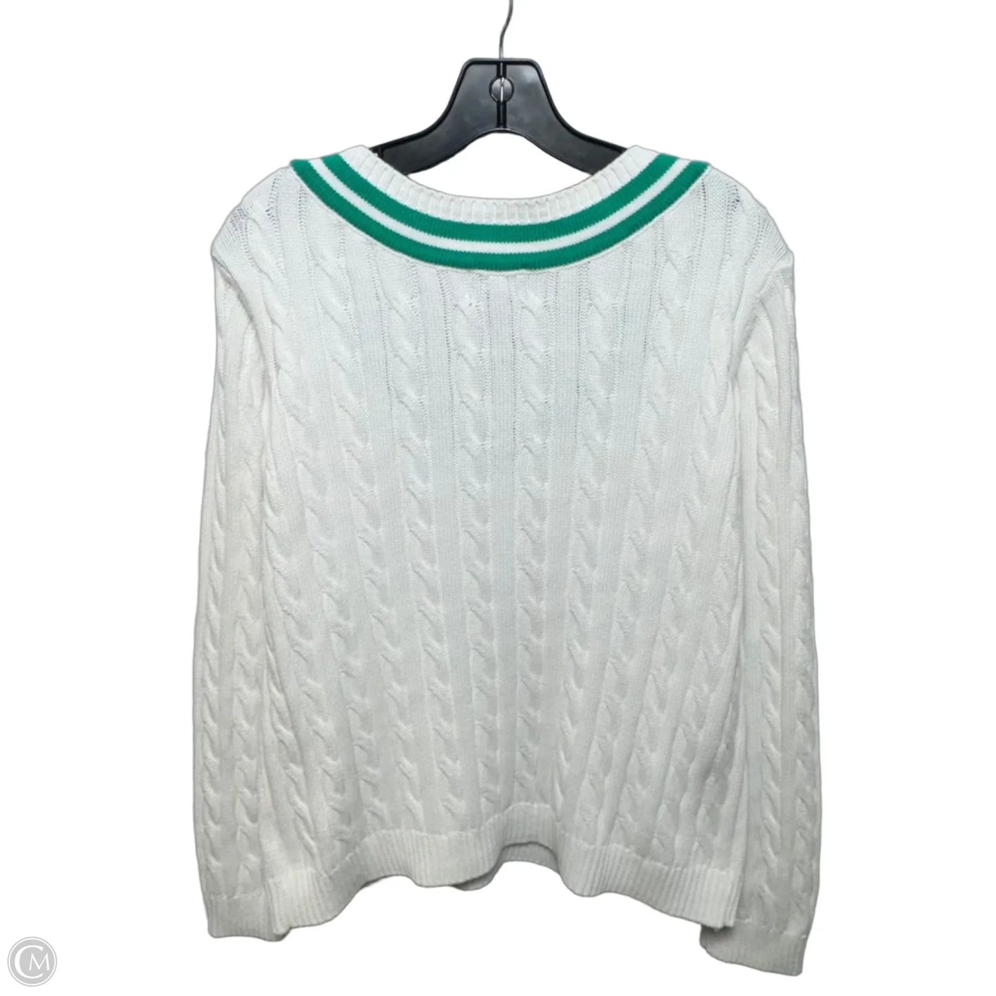 Cotton Sweater By Lands End In Green & White, Size: L