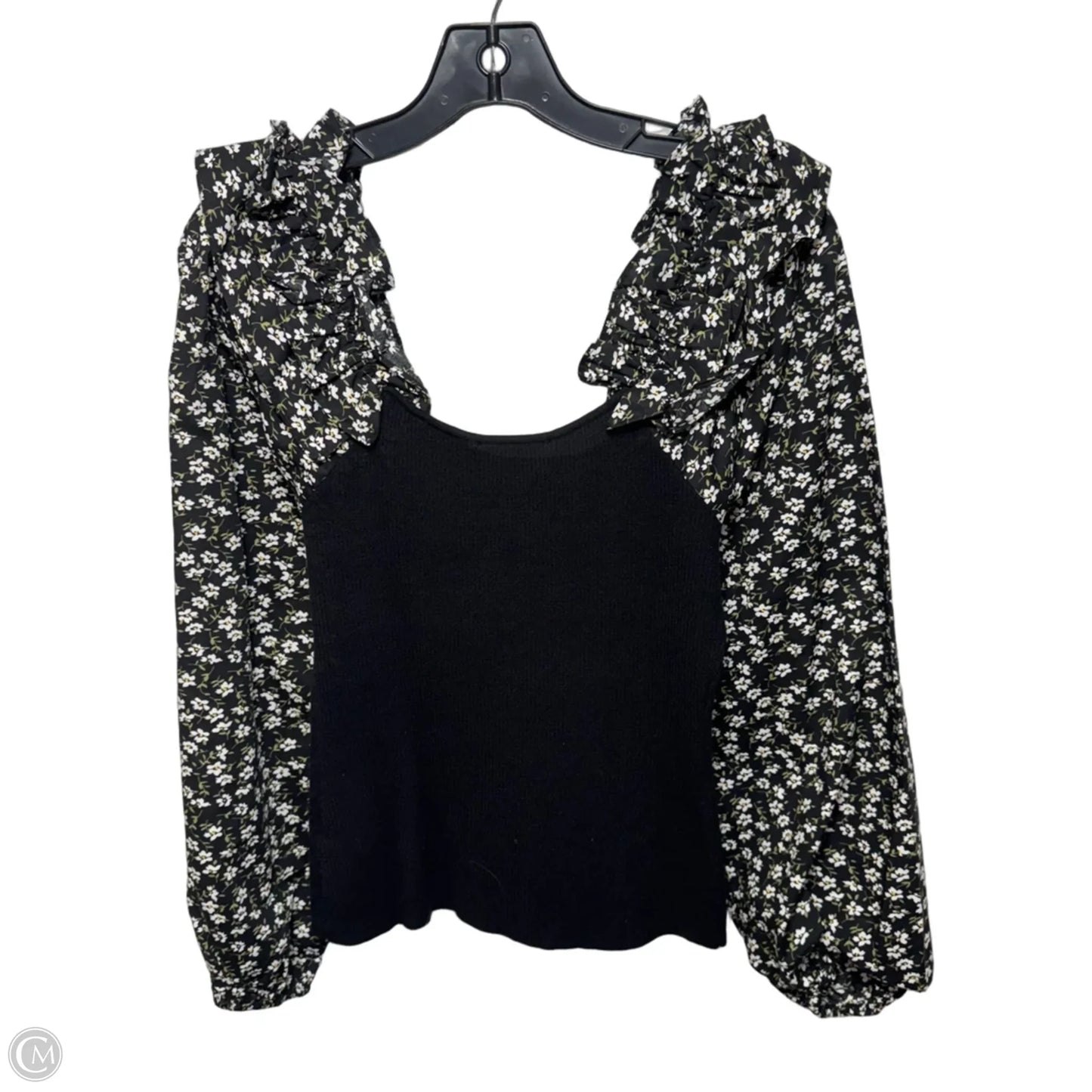Top Long Sleeve By Anthropologie In Black Floral Print, Size: M