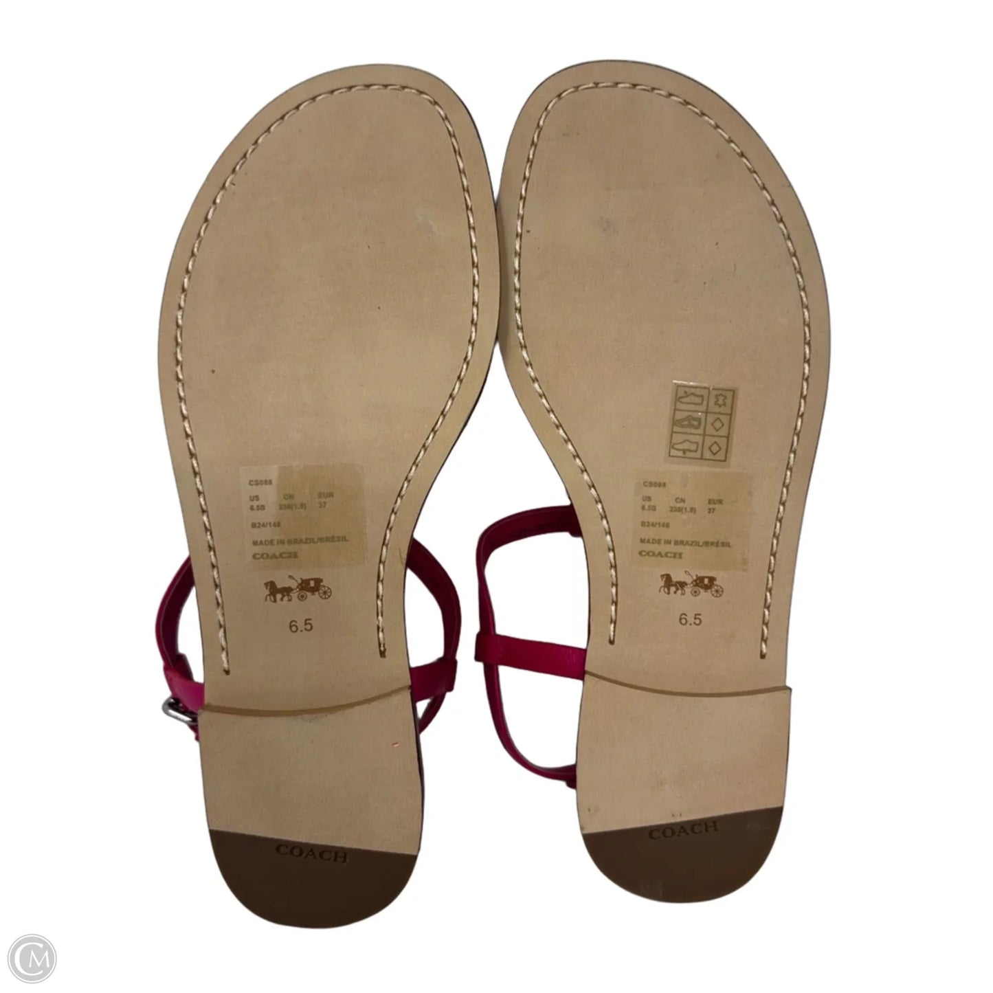 T Strap Logo Sandals Designer By Coach In Pink, Size: 6.5