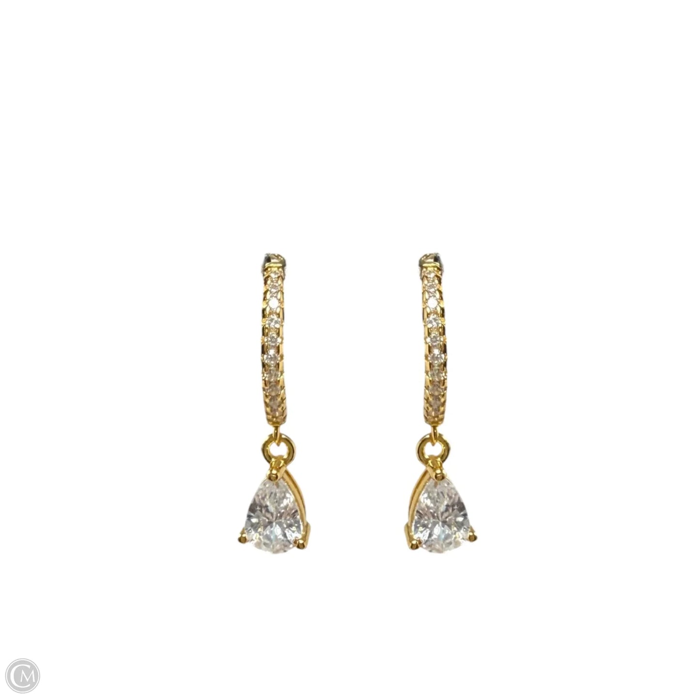 Gold Over Sterling Silver Cubic Zirconia Pavé Teardrop Huggie Hoop Earrings