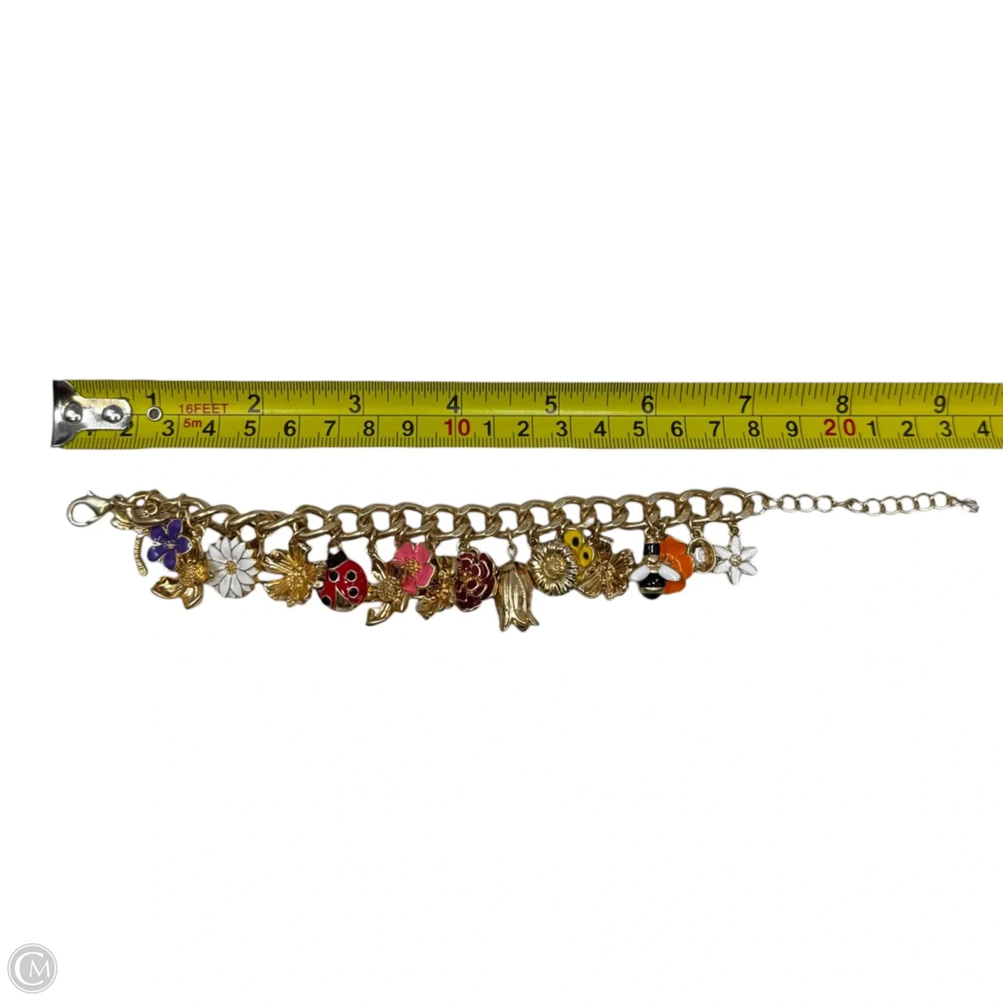 Botanical Gold Tone Charm Chain Bracelet