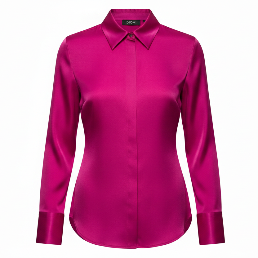 Silk Button Down Blouse Long Sleeve By Diomi In Pink, Size: M