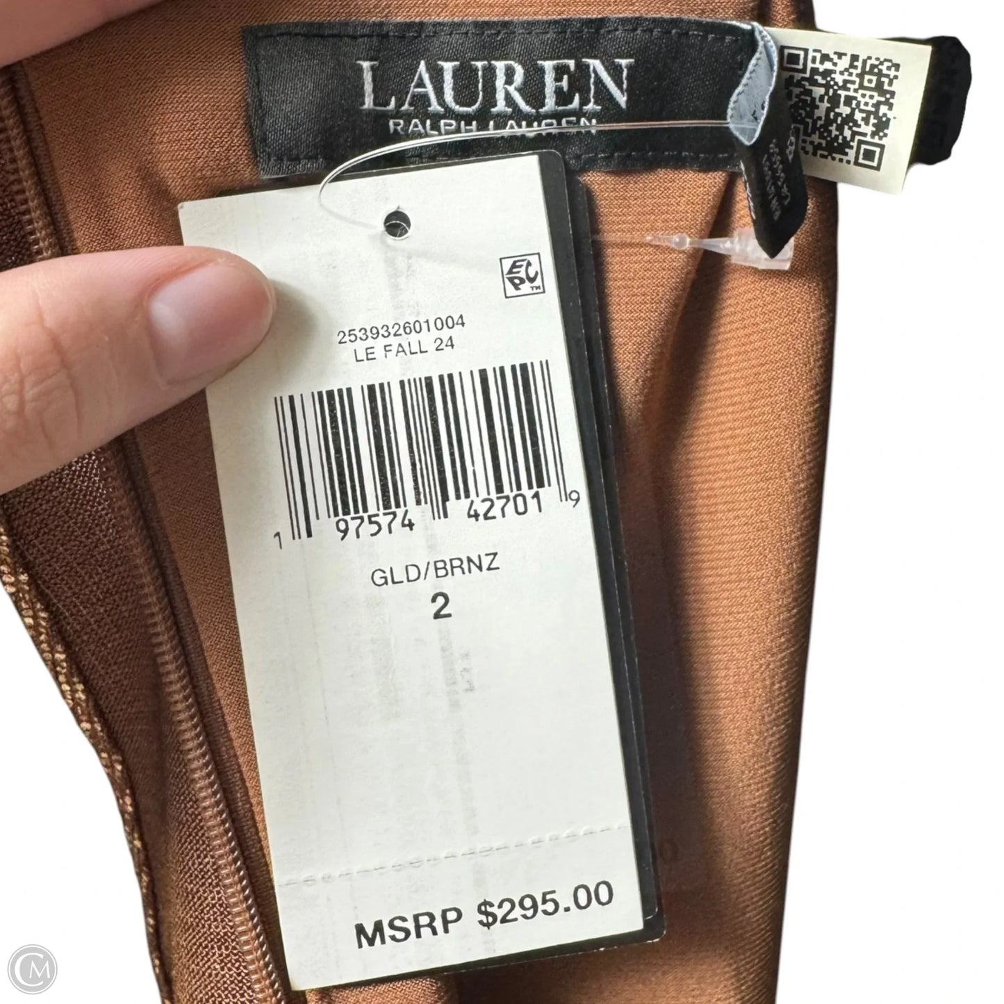 Metallic Twist Dress Party Long By Lauren By Ralph Lauren In Rose Gold, Size: 2