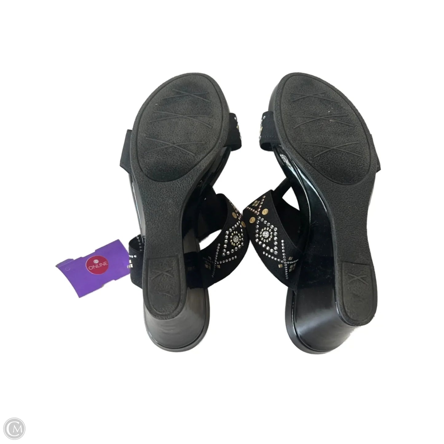 Sandals Heels Wedge By Impo In Black & Gold, Size: 9