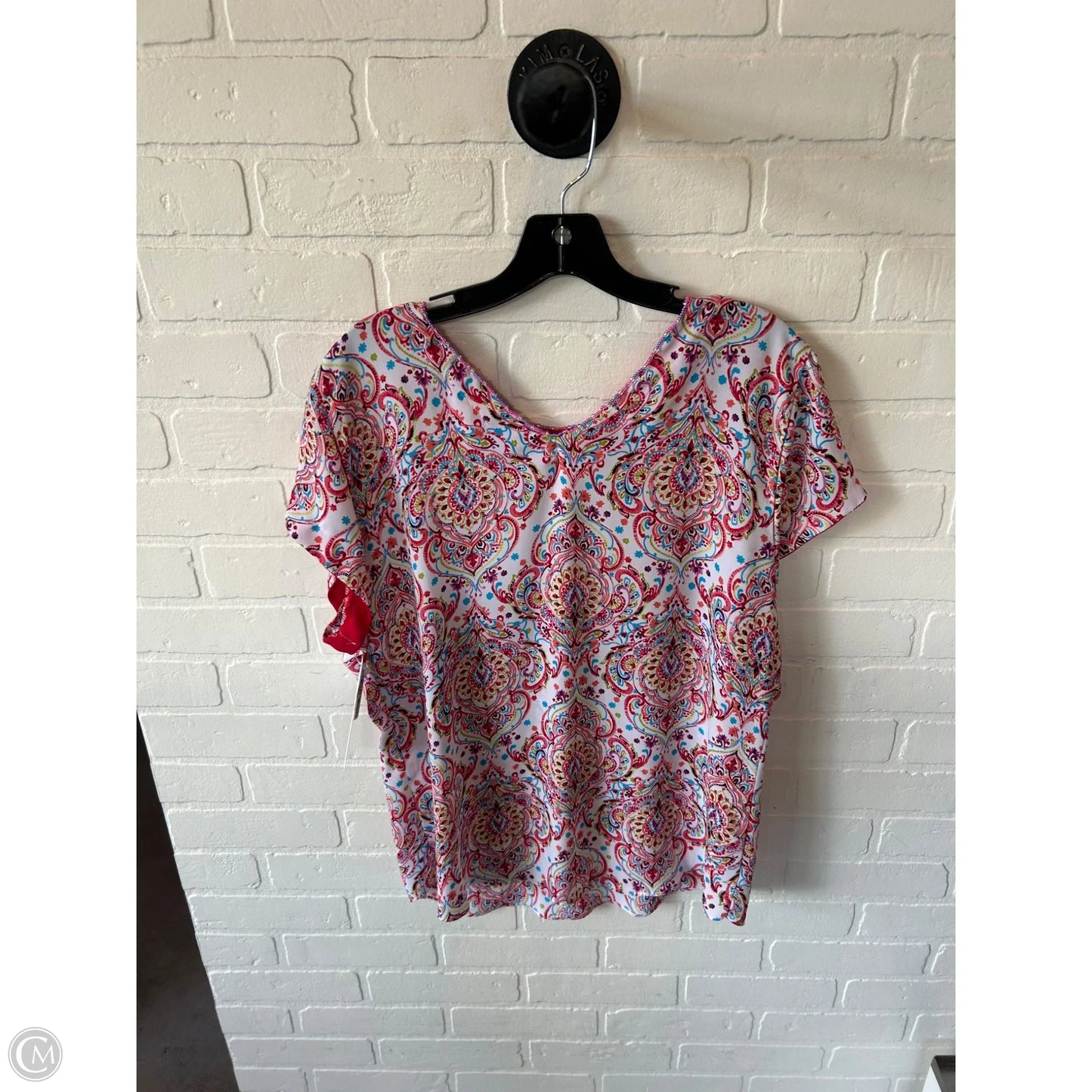 Top Short Sleeve By Chicos In Pink & White, Size: L