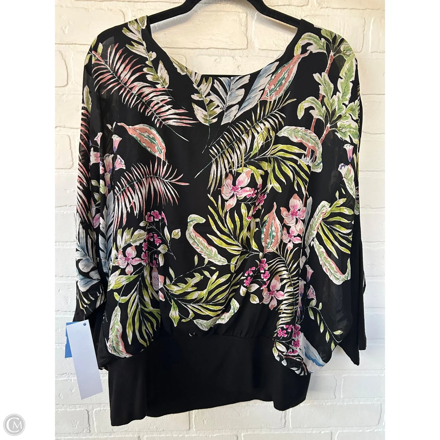 Blouse Long Sleeve By Karen Kane In Black & Green, Size: Xl