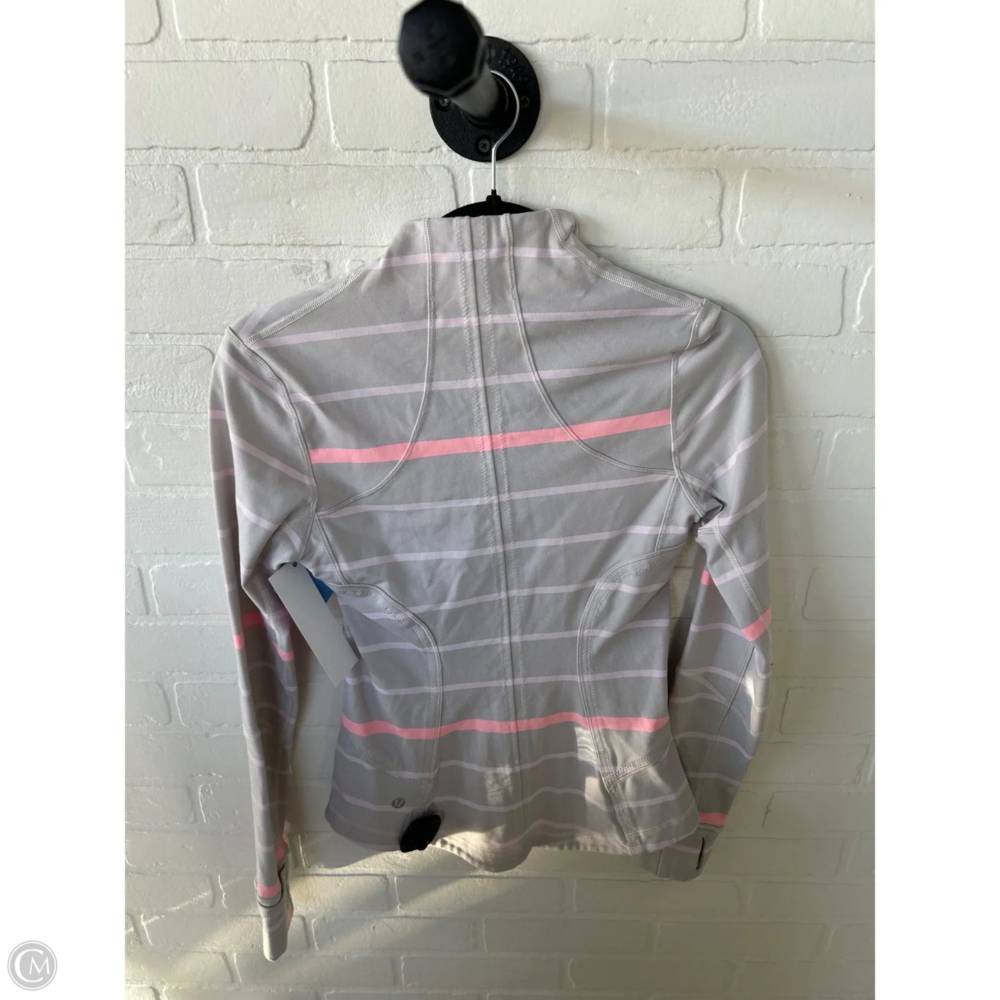 Athletic Top Long Sleeve Collar By Lululemon In Grey & Pink, Size: S
