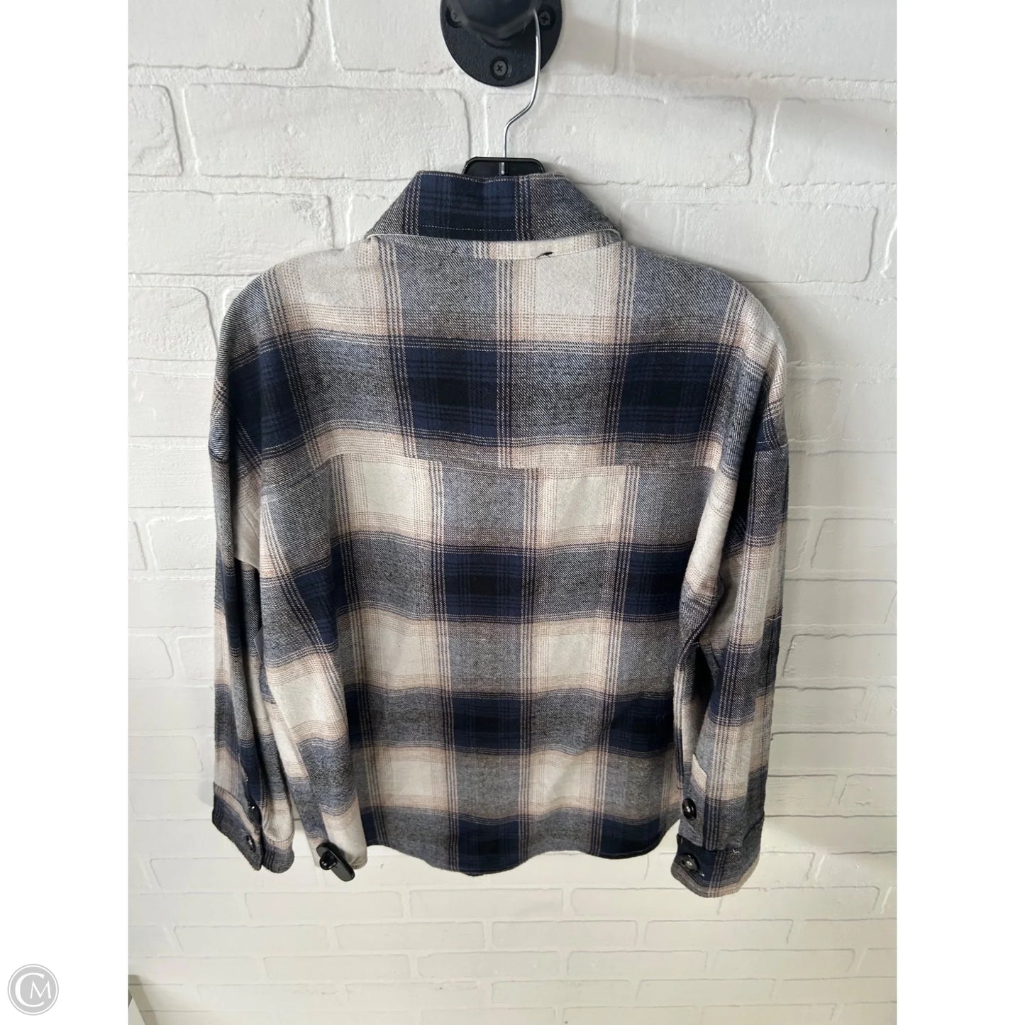 Jacket Shirt By Blu Pepper In Blue & Brown, Size: S