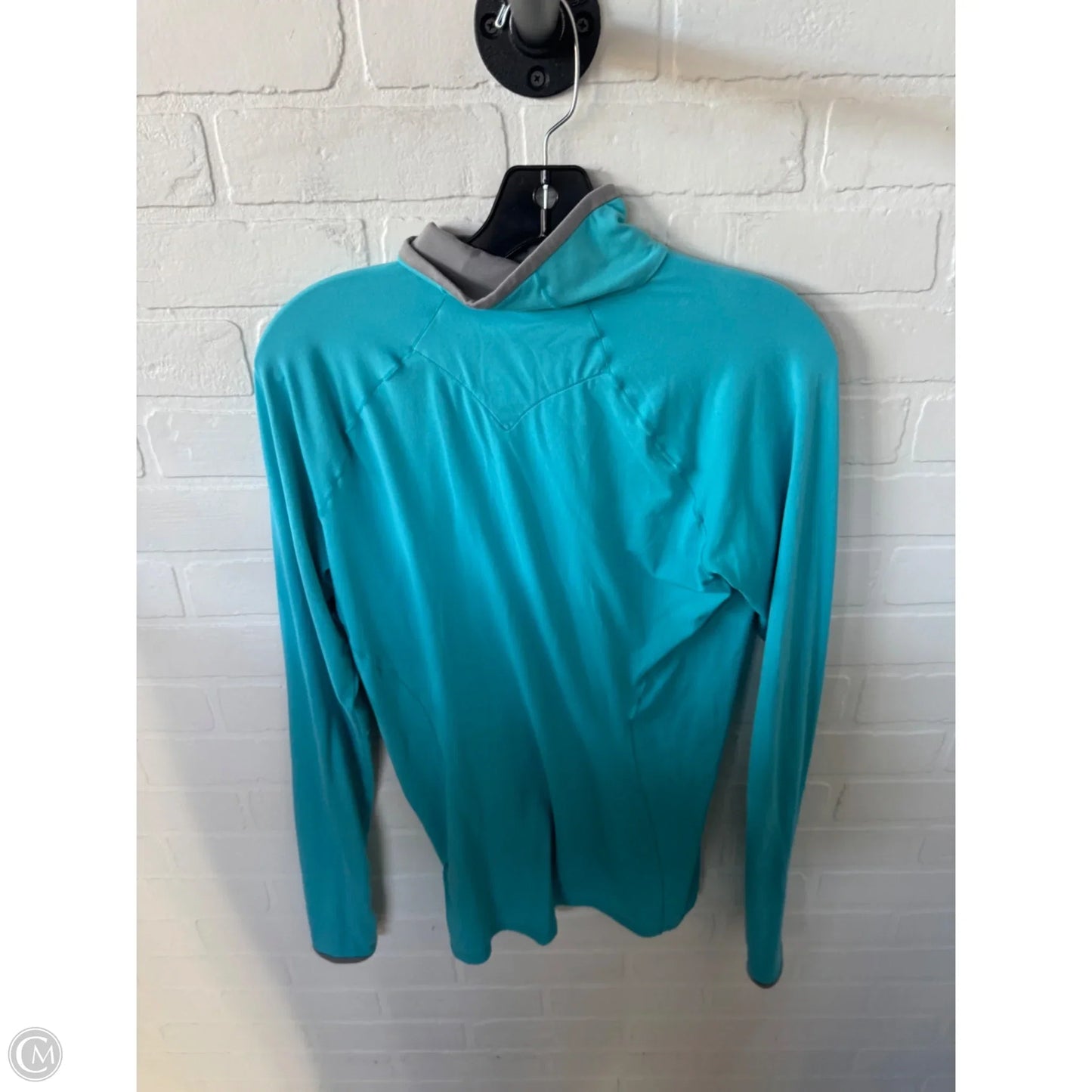 Athletic Top Long Sleeve Collar By Eddie Bauer In Blue & Grey, Size: M