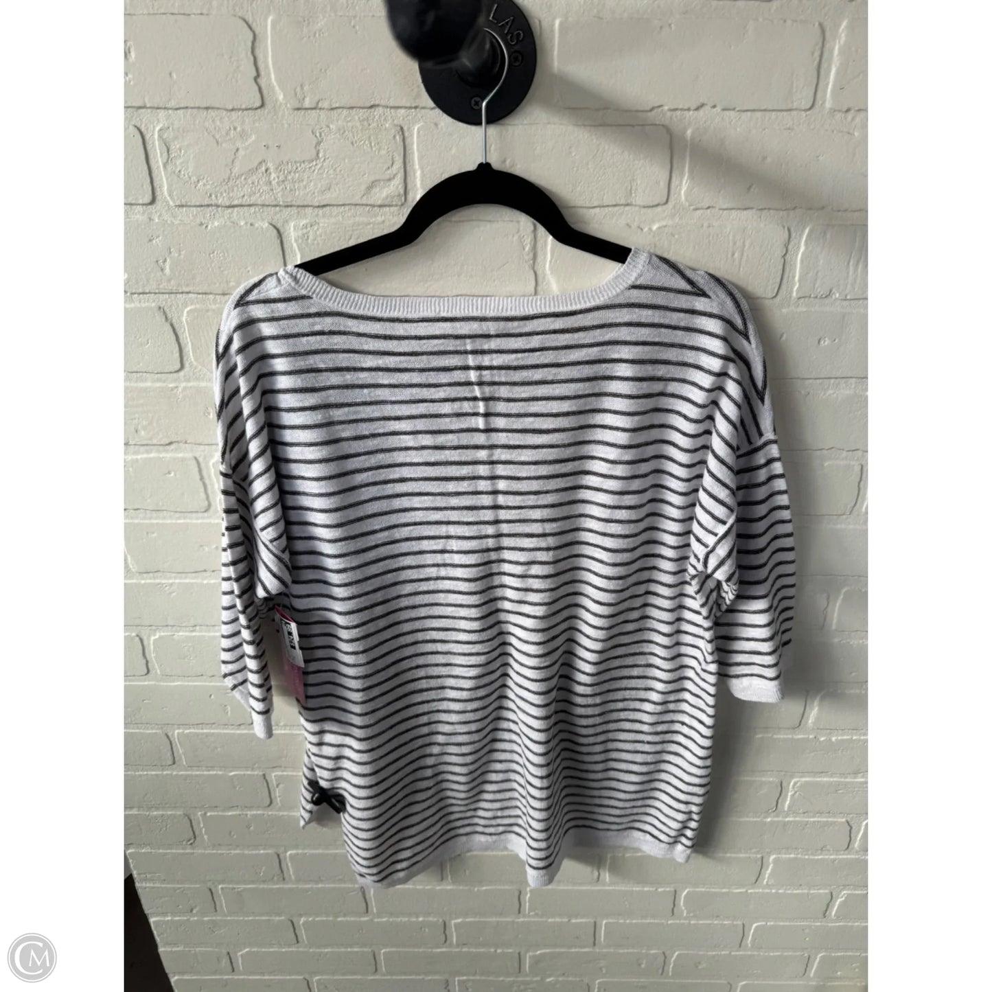 Sweater Short Sleeve By Eileen Fisher In Green & White, Size: M