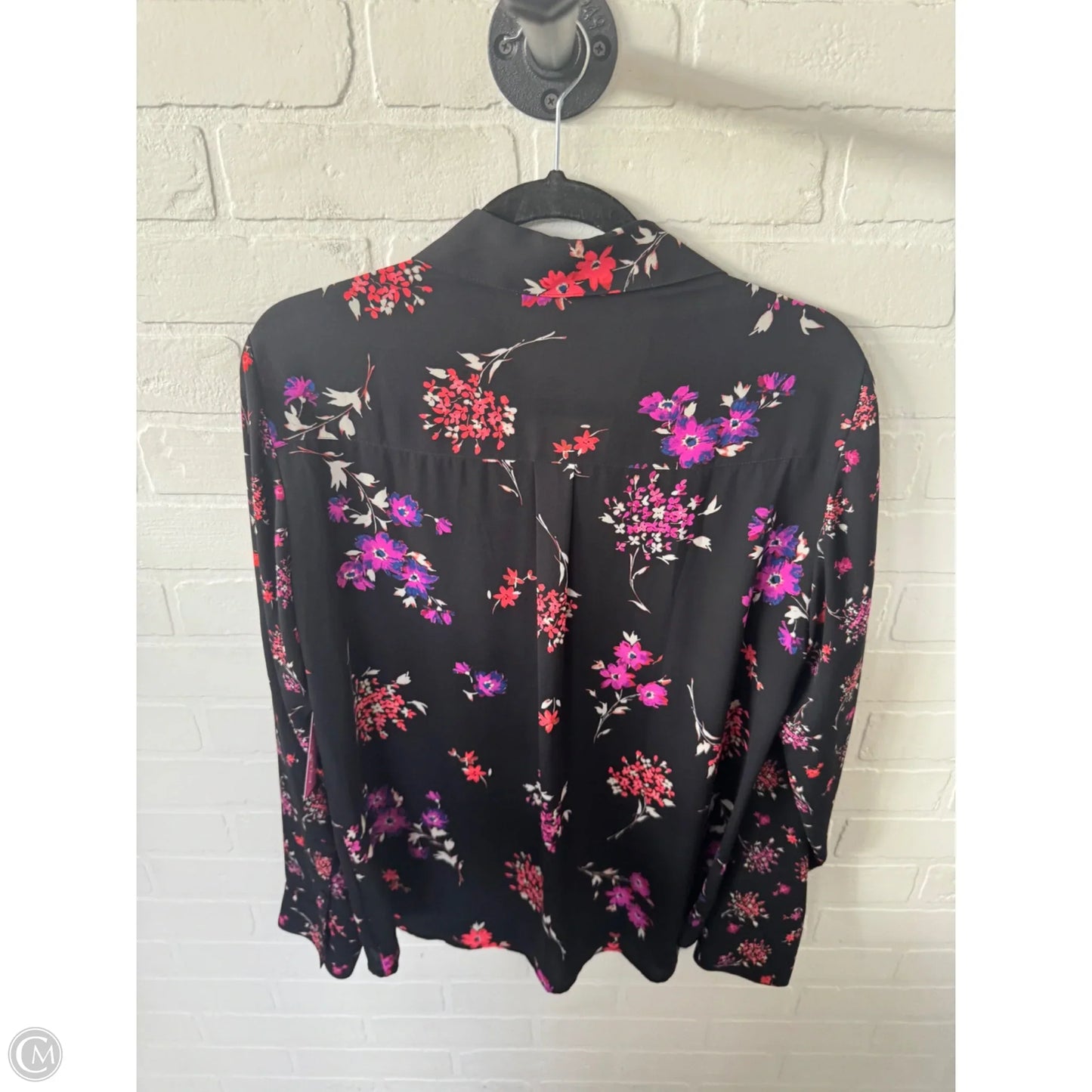 Blouse Long Sleeve By Express In Black & Purple, Size: L