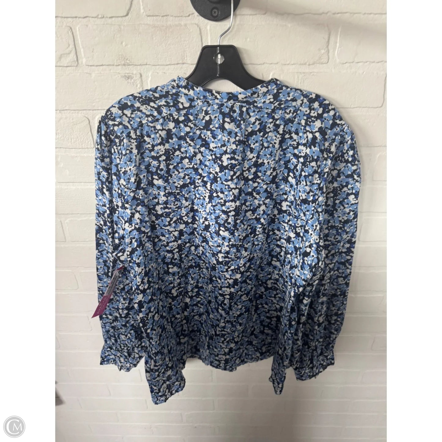 Blouse Long Sleeve By Caslon In Blue & White, Size: Xl