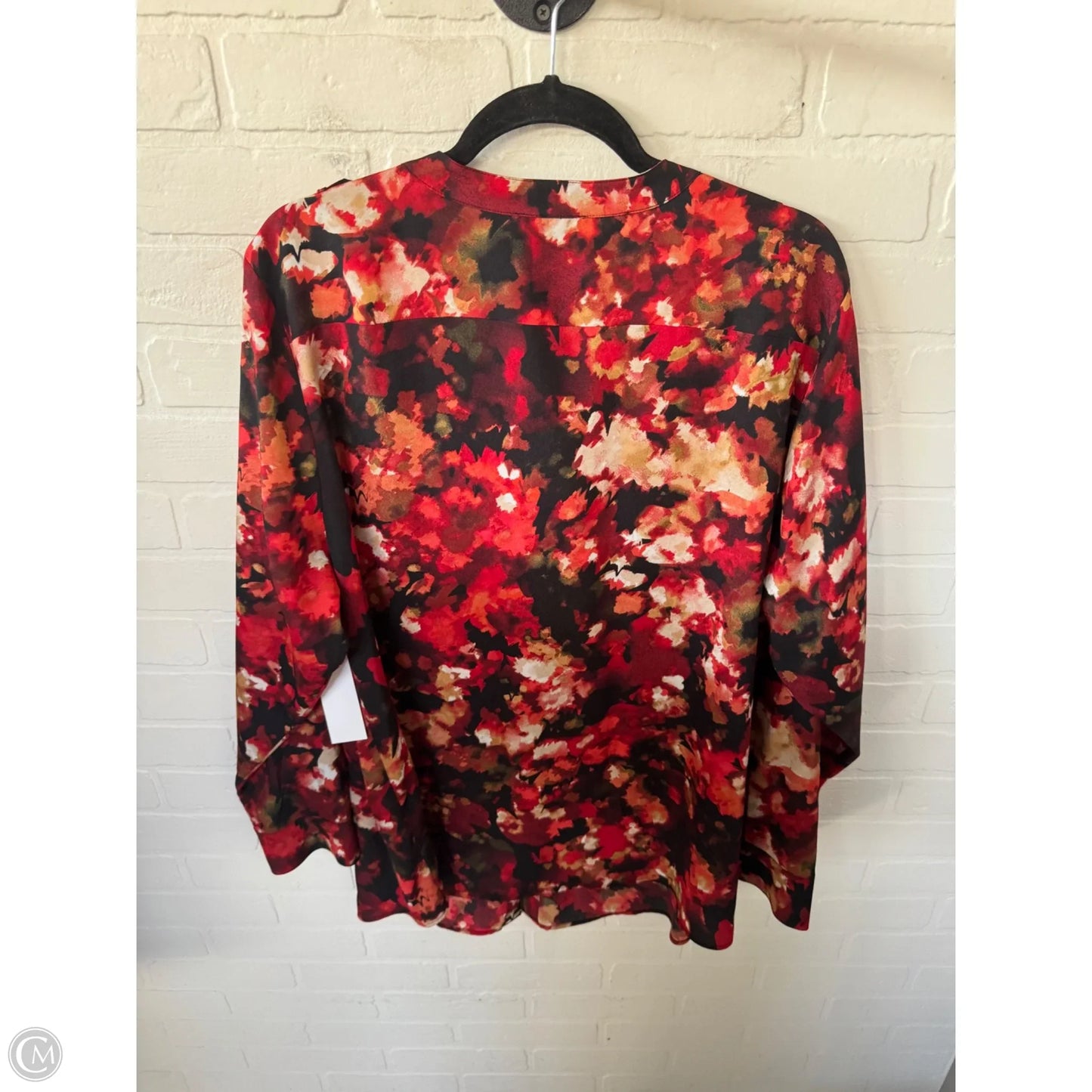 Blouse Long Sleeve By Calvin Klein In Black & Red, Size: 1x