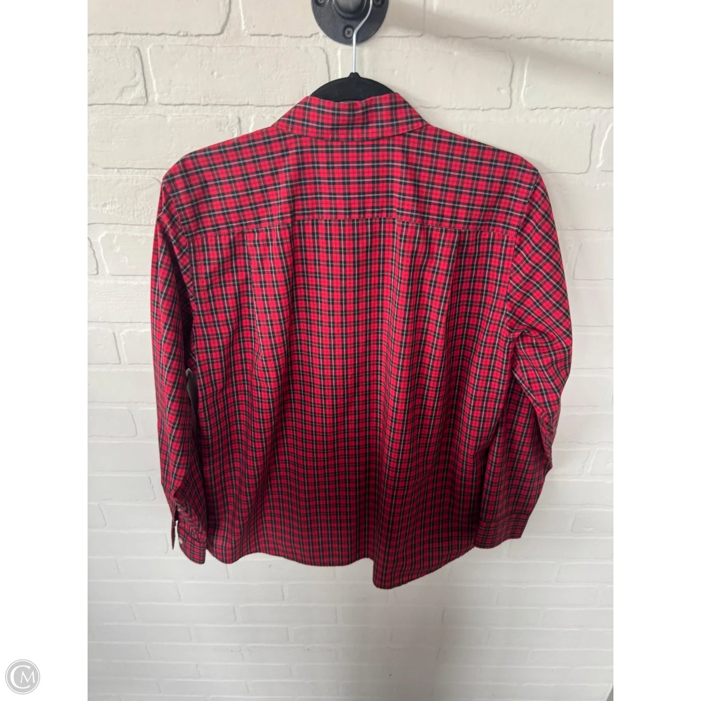 Blouse Long Sleeve By Lands End In Red & White, Size: L