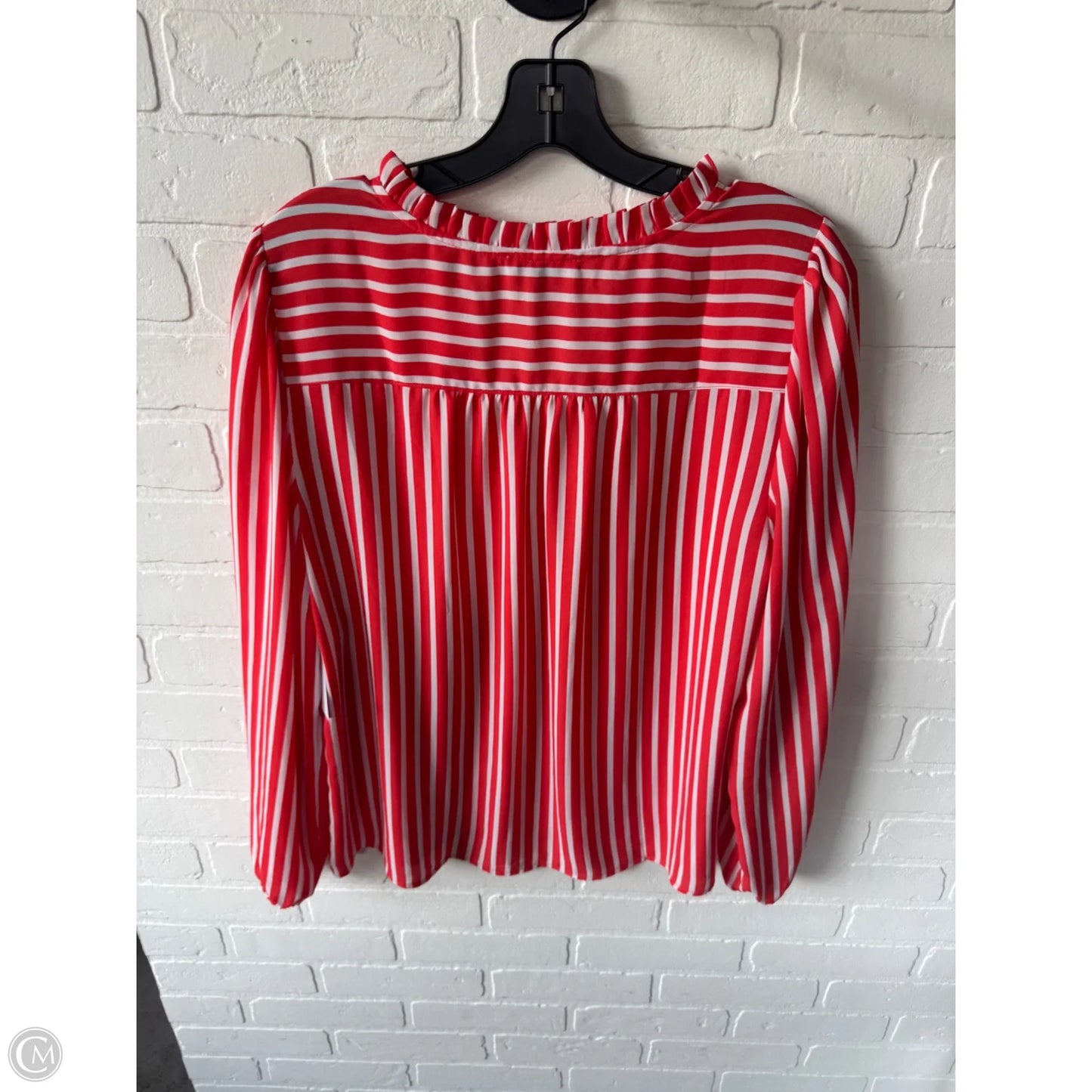 Blouse Long Sleeve By Loft In Orange & White, Size: M