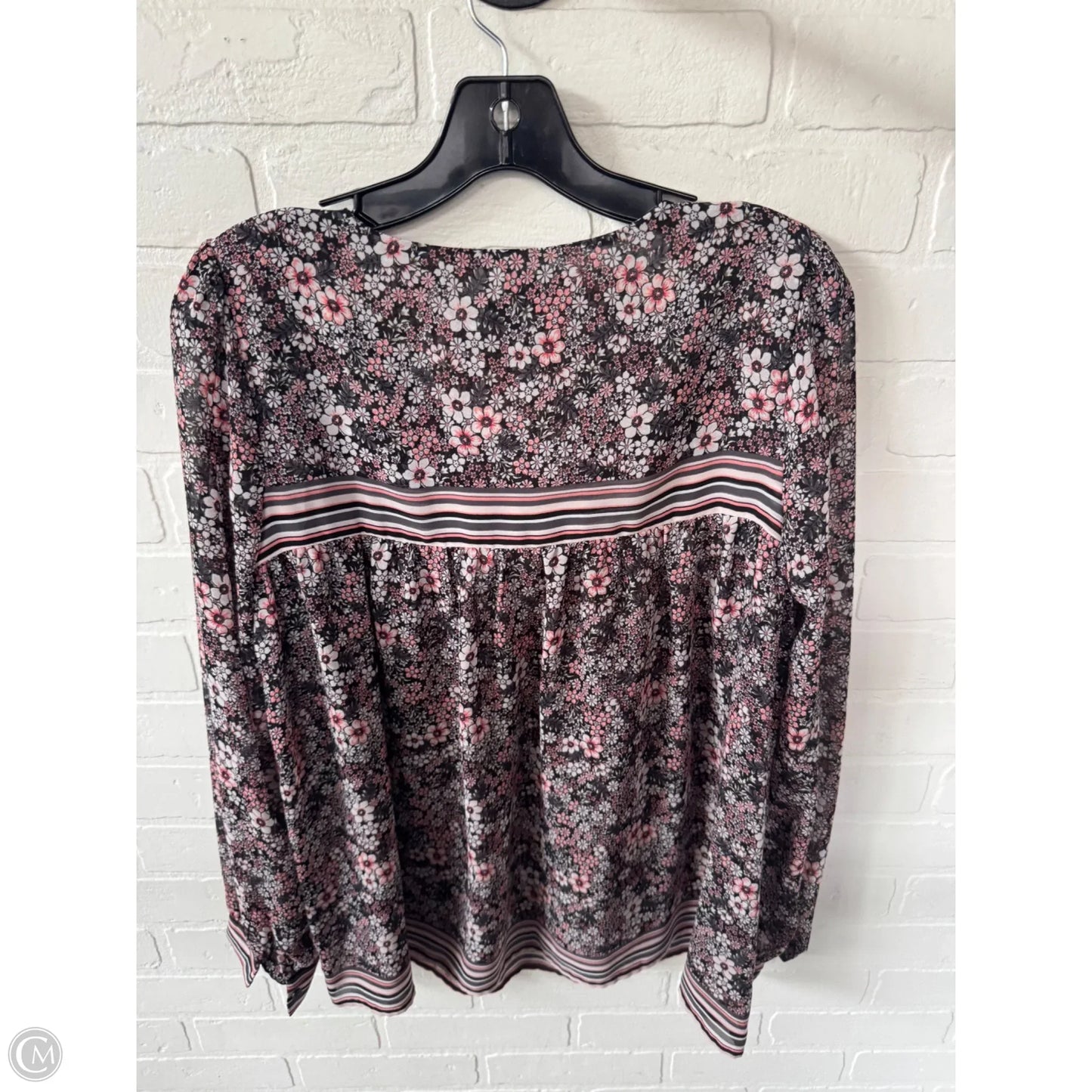 Blouse Long Sleeve By Loft In Black & Pink, Size: S