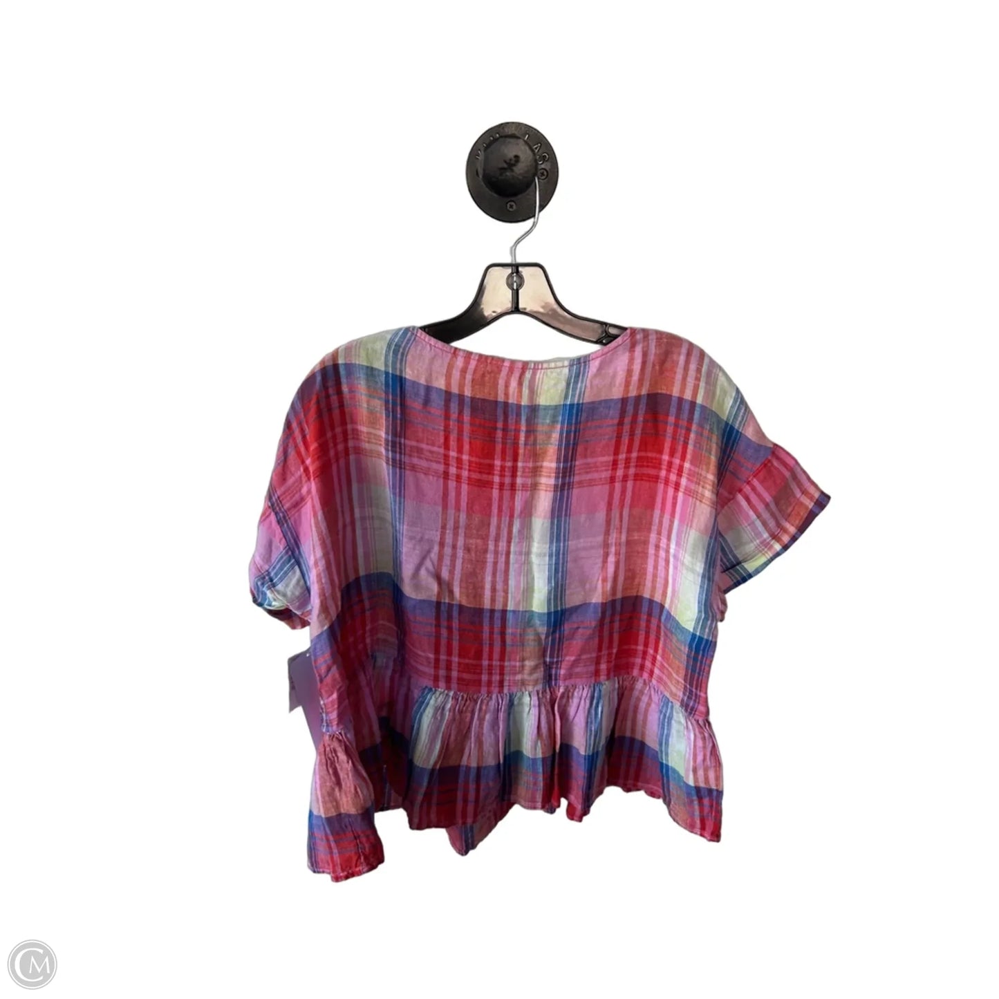 Blouse Short Sleeve By C And C In Blue & Pink, Size: L