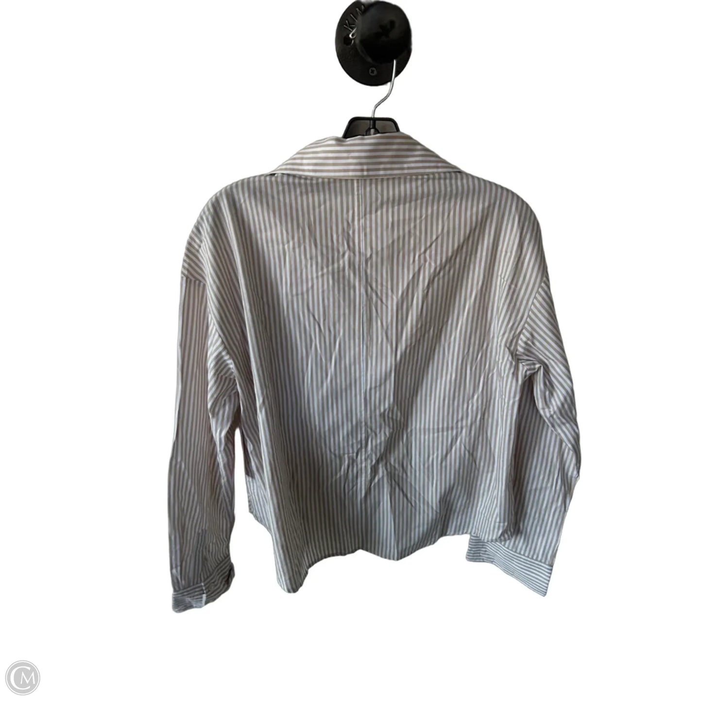 Blouse Long Sleeve By Evereve In Tan & White, Size: M