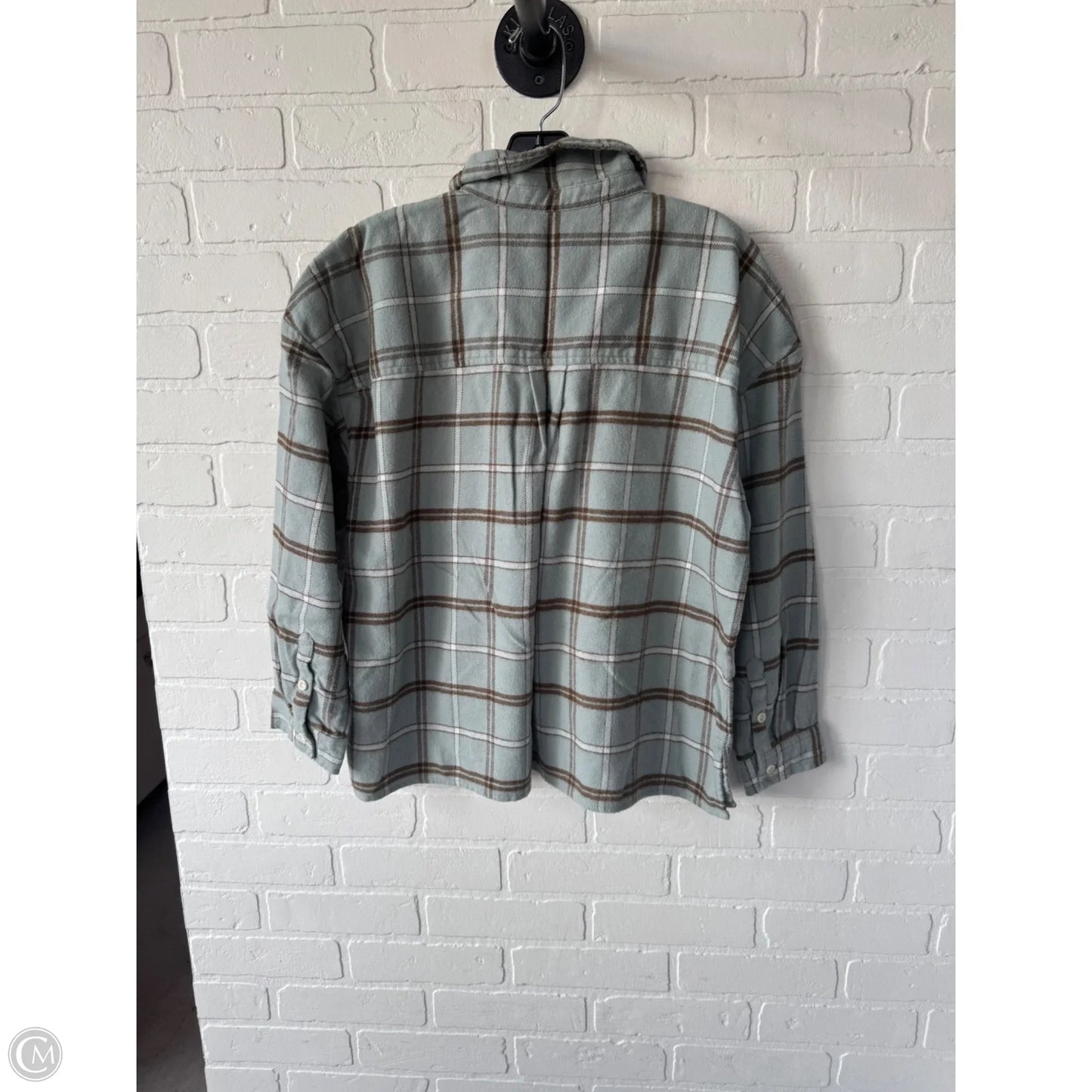 Top Long Sleeve By Madewell In Green & White, Size: M